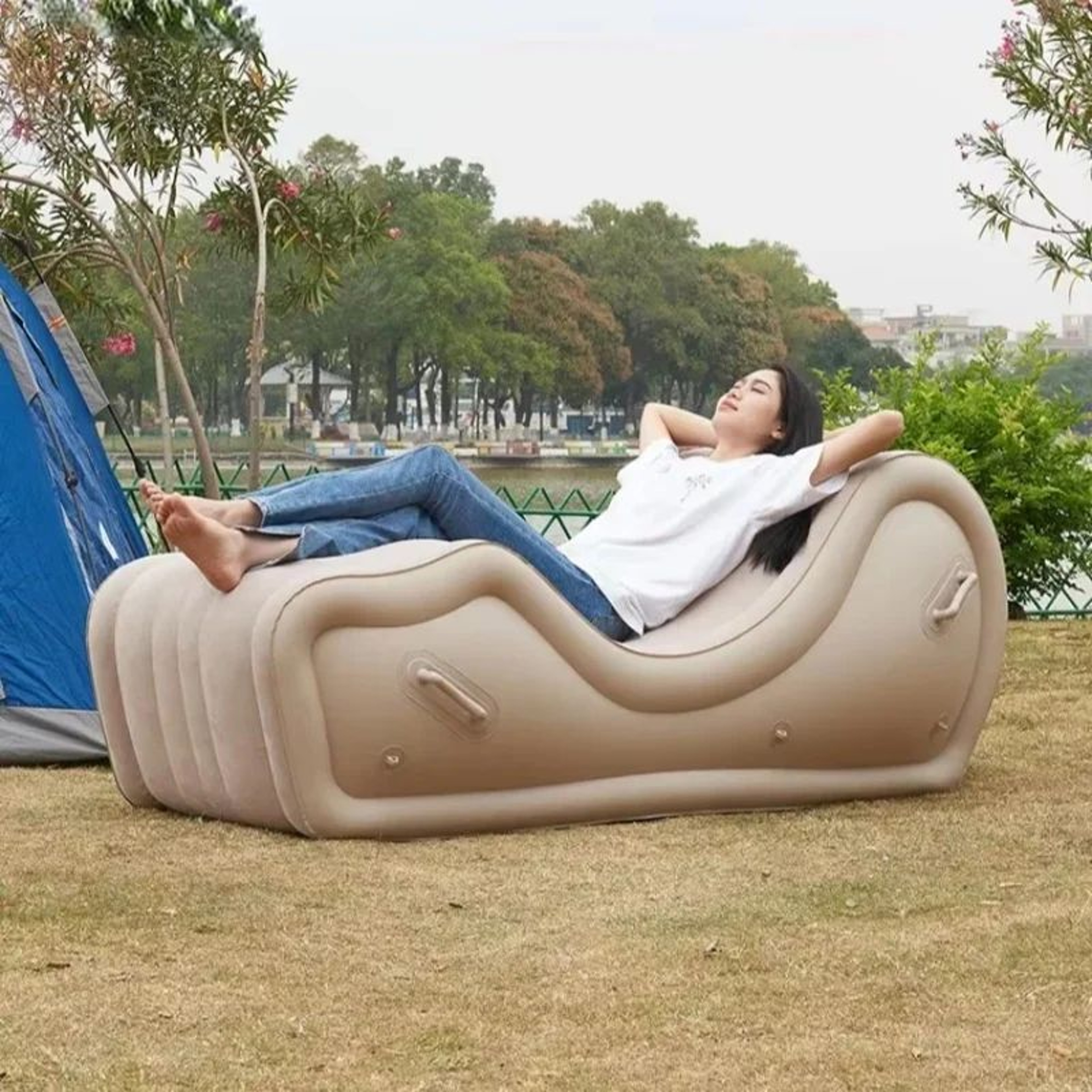 Portable Inflatable Sofa Chair  Outdoor Air Lounger For Camping Beach  Travel 3