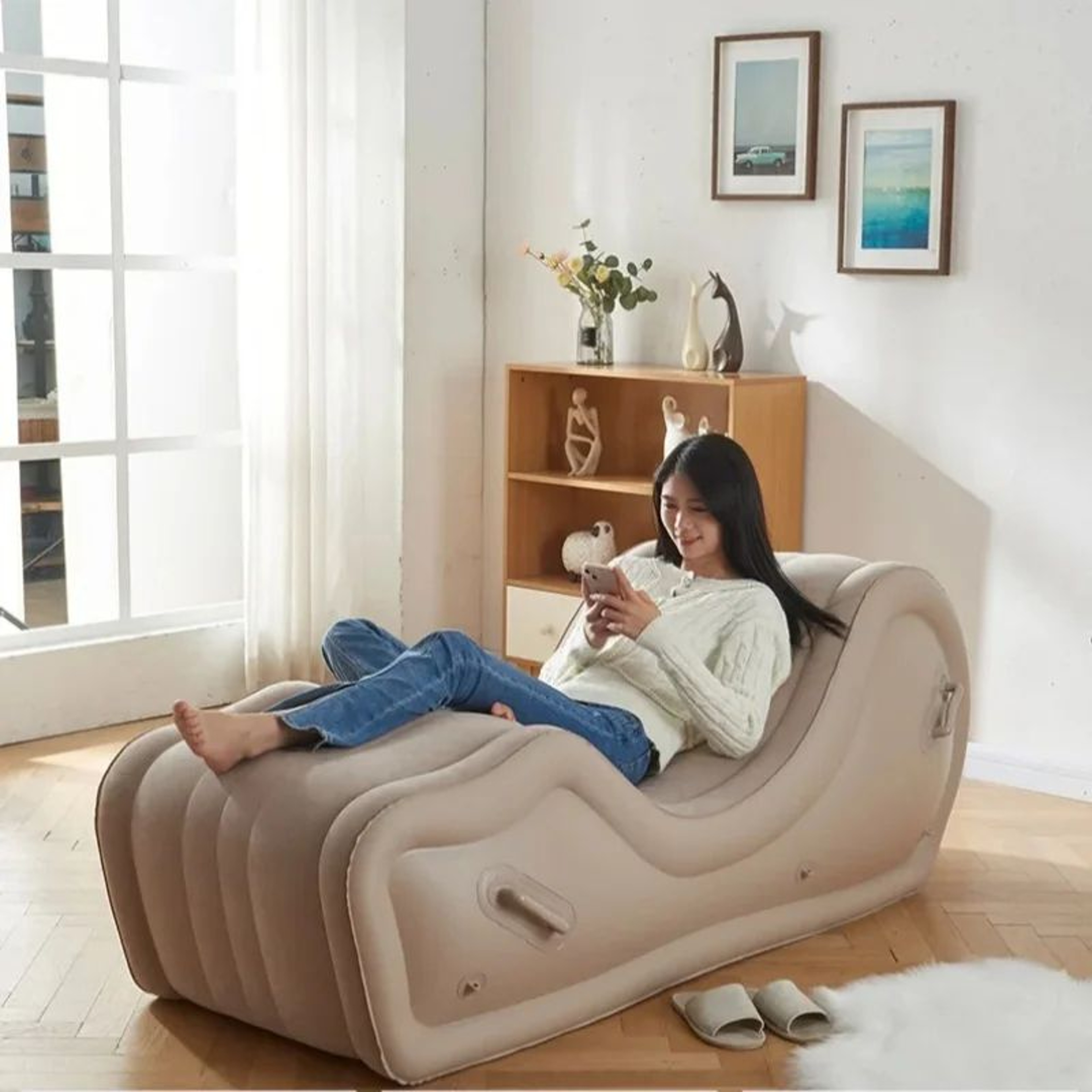 Portable Inflatable Sofa Chair  Outdoor Air Lounger For Camping Beach  Travel 5