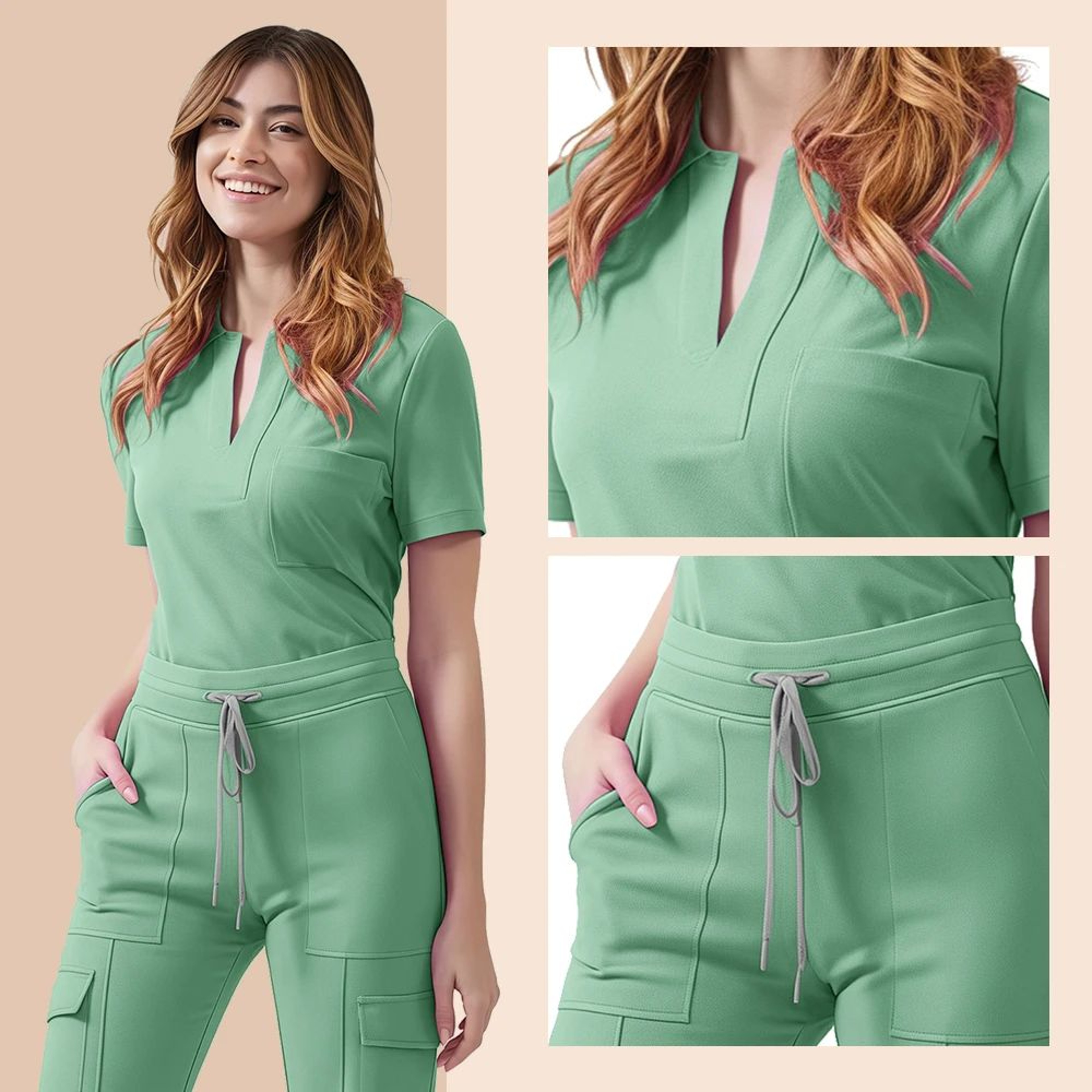 ComfortFlex Women Nurse Scrub Set  2Piece Medical Uniform With Pocket Top  Work Pants 4