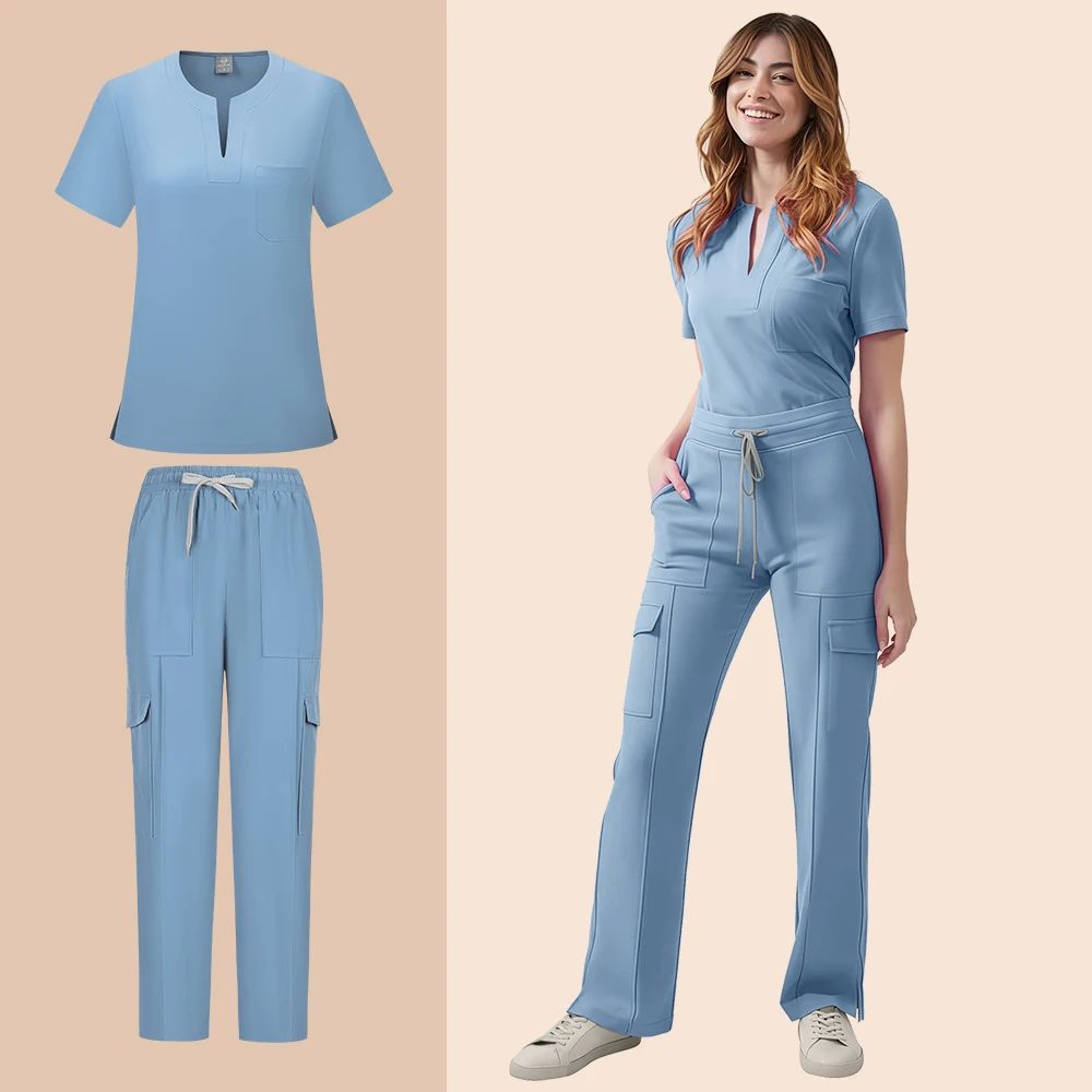 ComfortFlex Women Nurse Scrub Set  2Piece Medical Uniform With Pocket Top  Work Pants 11