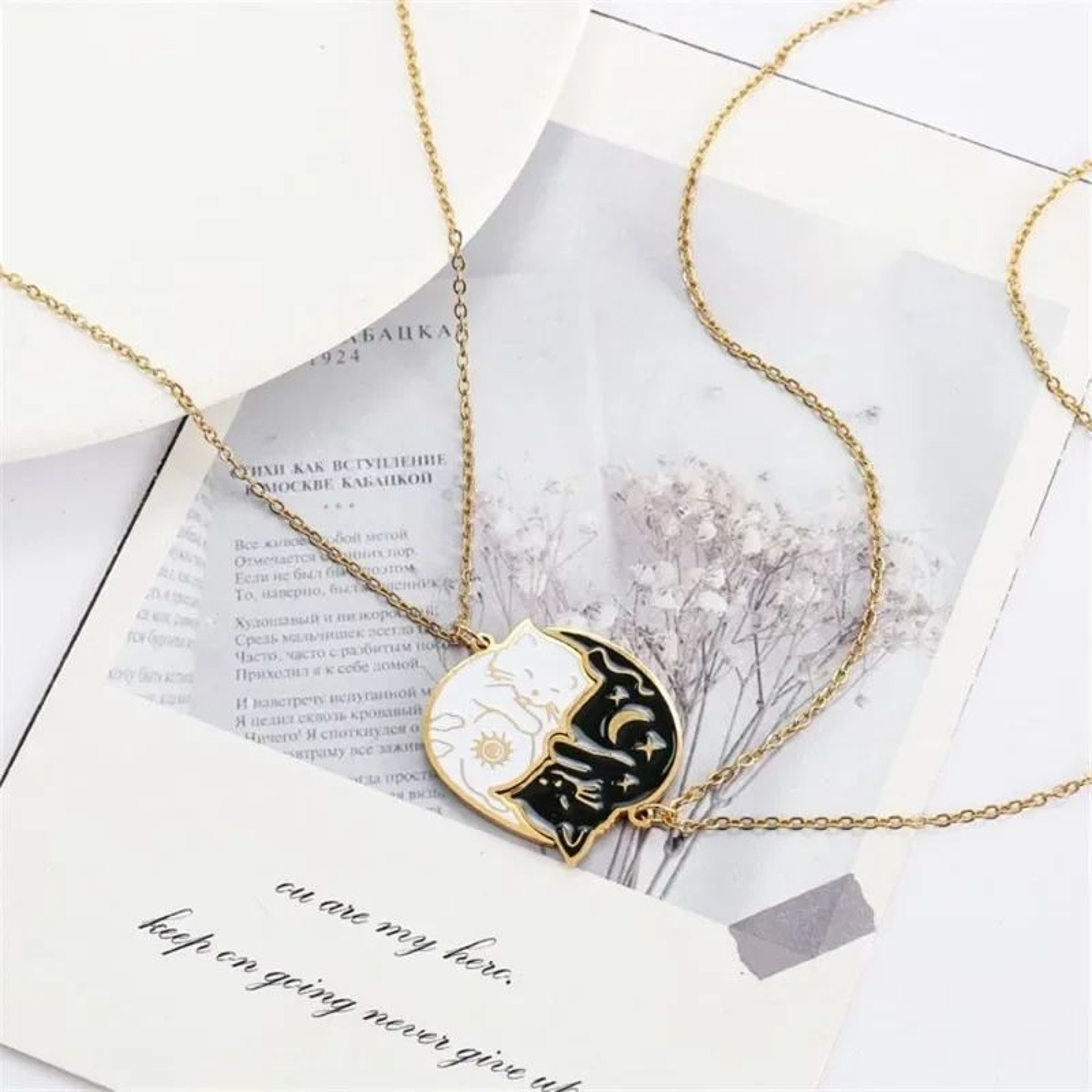 Embrace Love Cat Couple Necklace Set  Stainless Steel Matching Cat Pendant For Best Friends  Couple 2