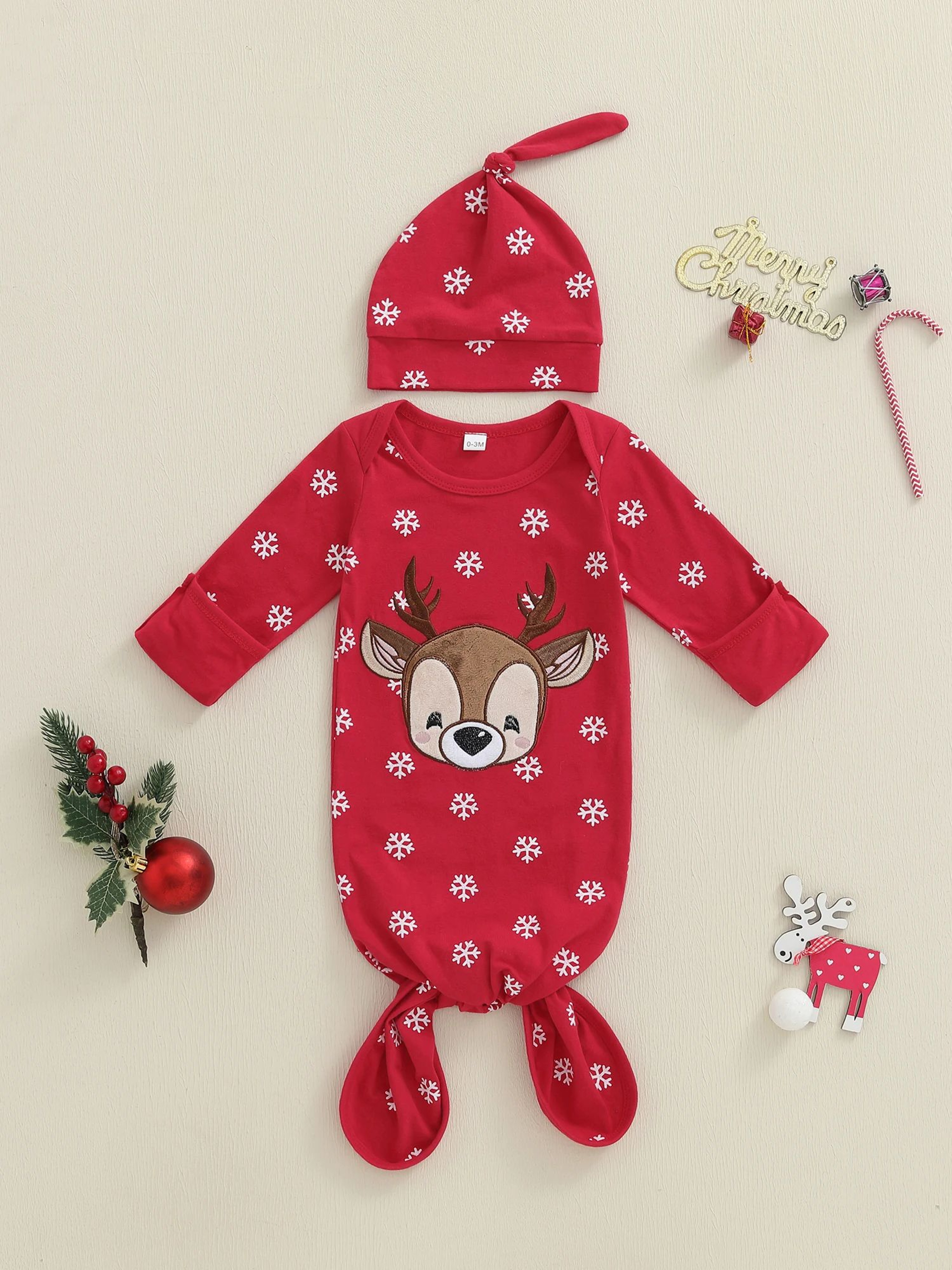 Cozy Reindeer Infant Christmas Pajamas Set With Hat  Soft Baby Winter Pajama Set 2