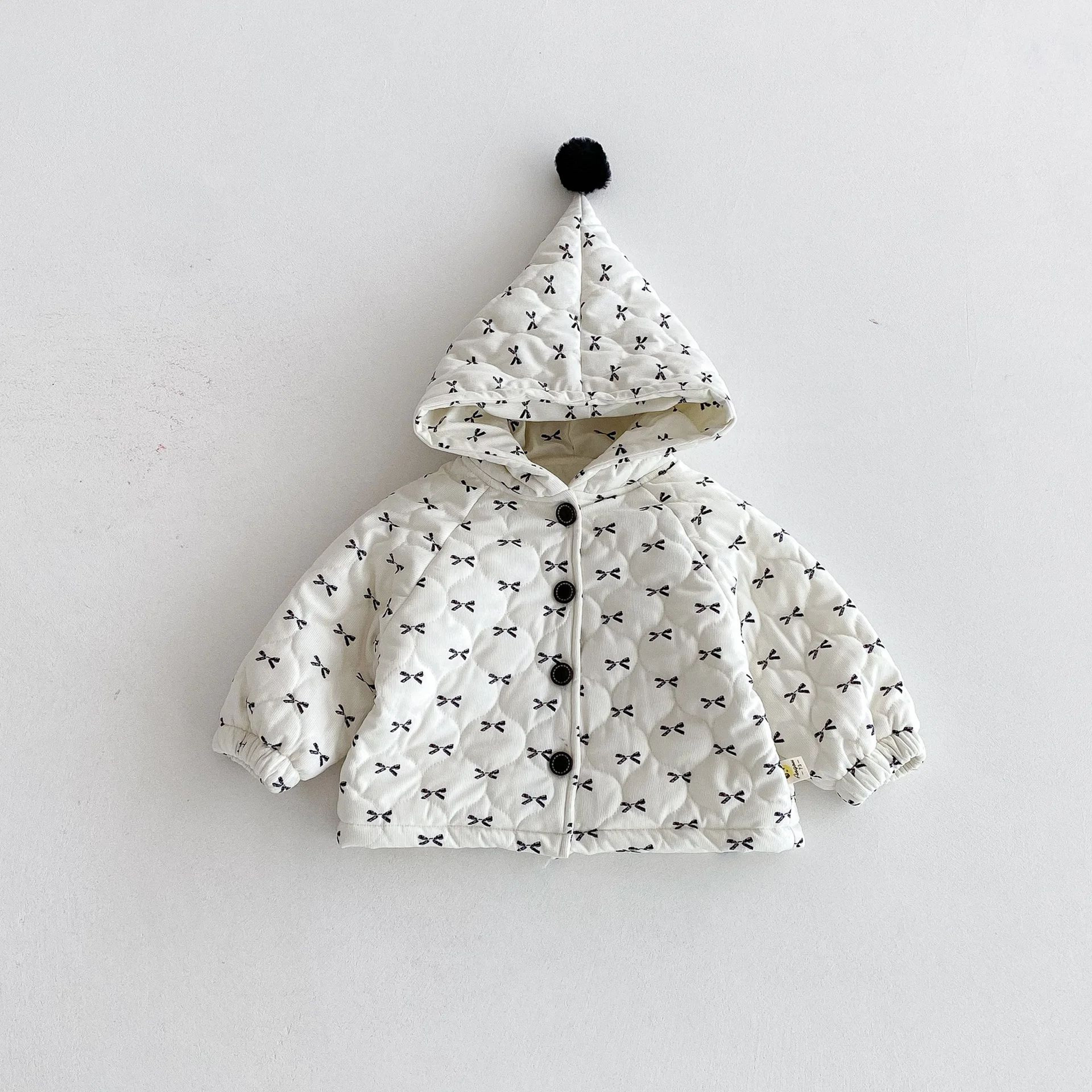 Sweet Bow Hooded Baby Girl Winter Jacket  Soft Cotton Toddler Coat 4