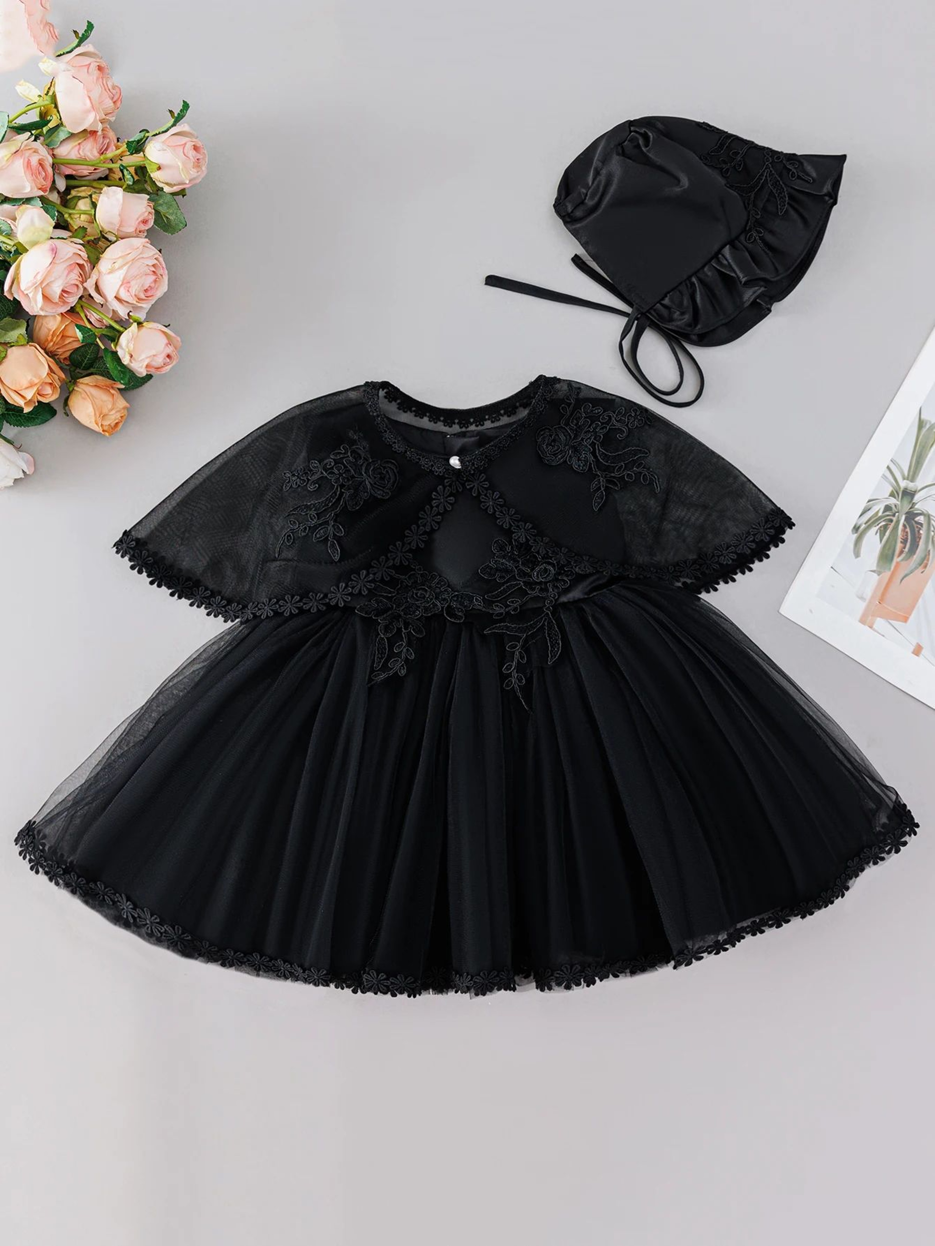 Royal Bloom Baby Princess Dress With Satin Hood Cloak  Floral Embroidered Lace Flower Girl Dress Se 6