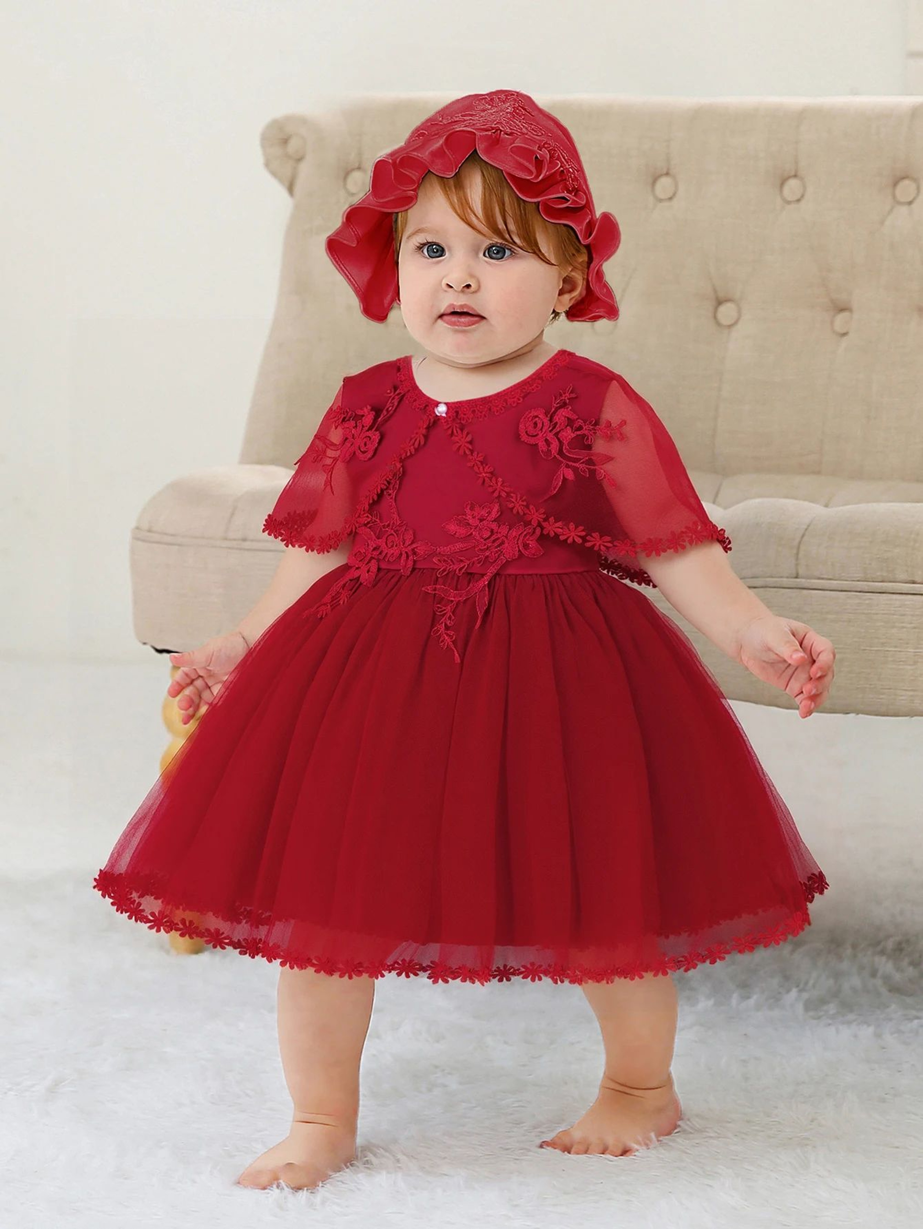 Royal Bloom Baby Princess Dress With Satin Hood Cloak  Floral Embroidered Lace Flower Girl Dress Se 5