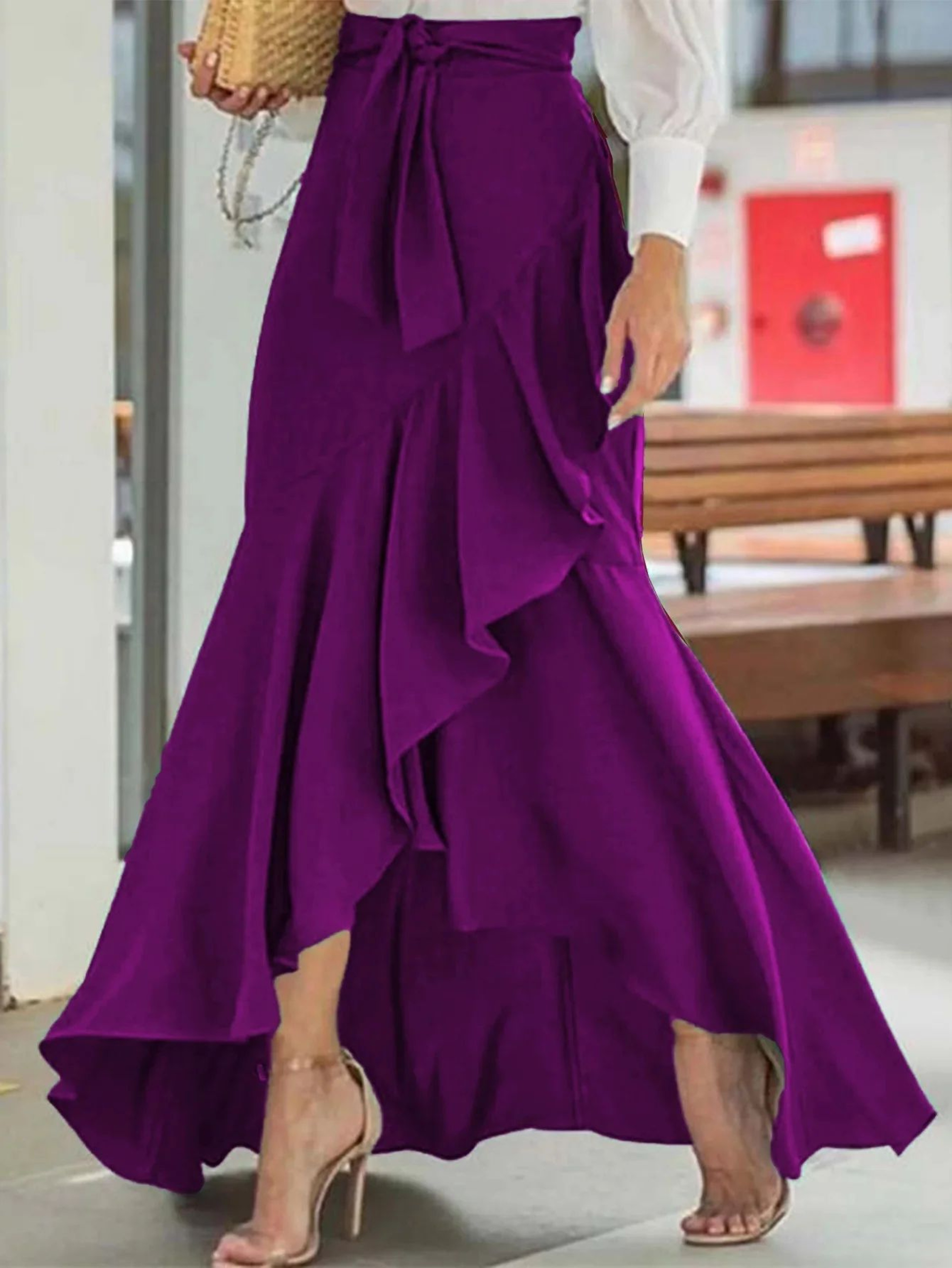 Elegant High Waist Mermaid Skirt With Lace Belt  Irregular Hem Fishtail Midi Skirt For Women 3