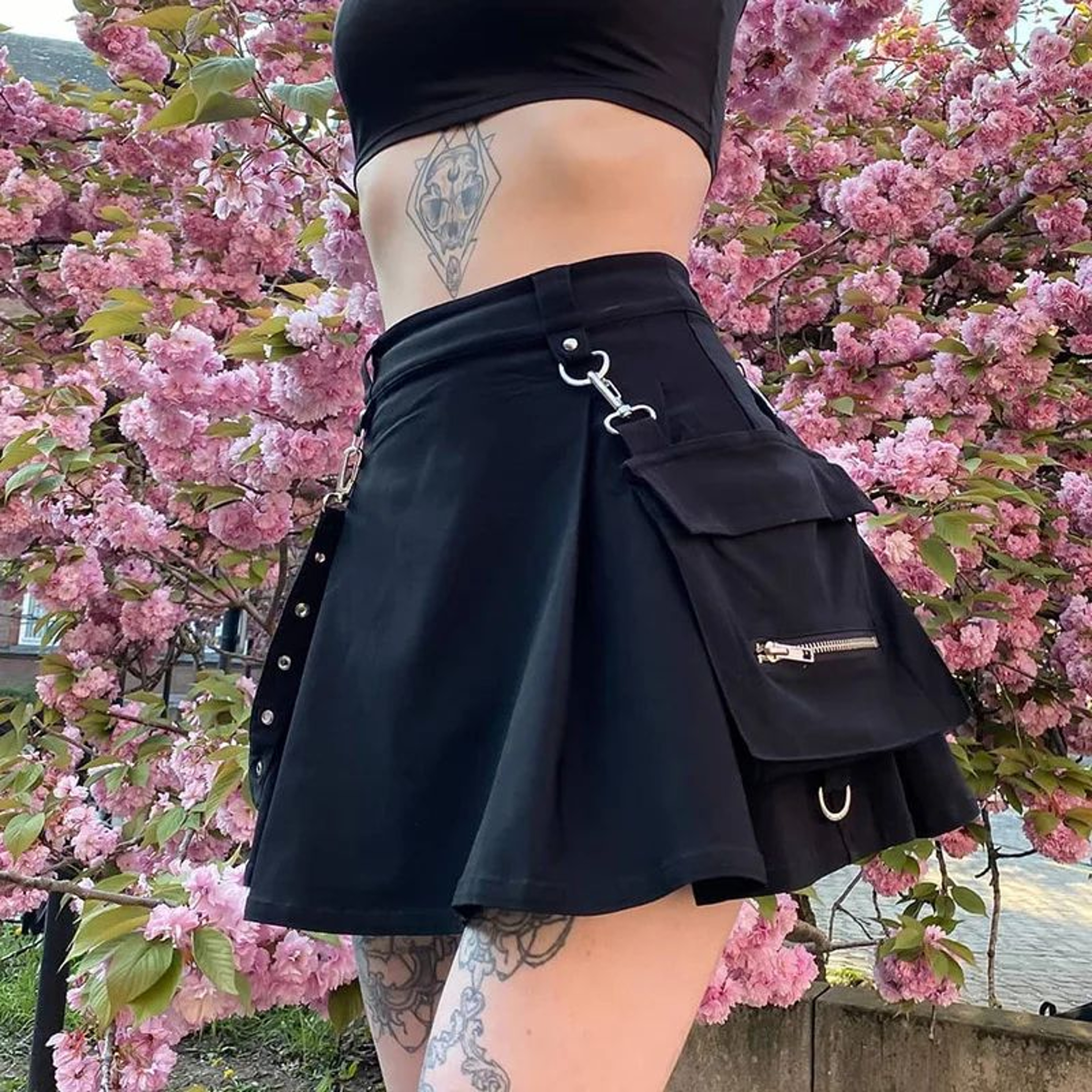 Harajuku Gothic High Waist Punk Mini Skirt  Patchwork Bandage Streetwear For Women 2