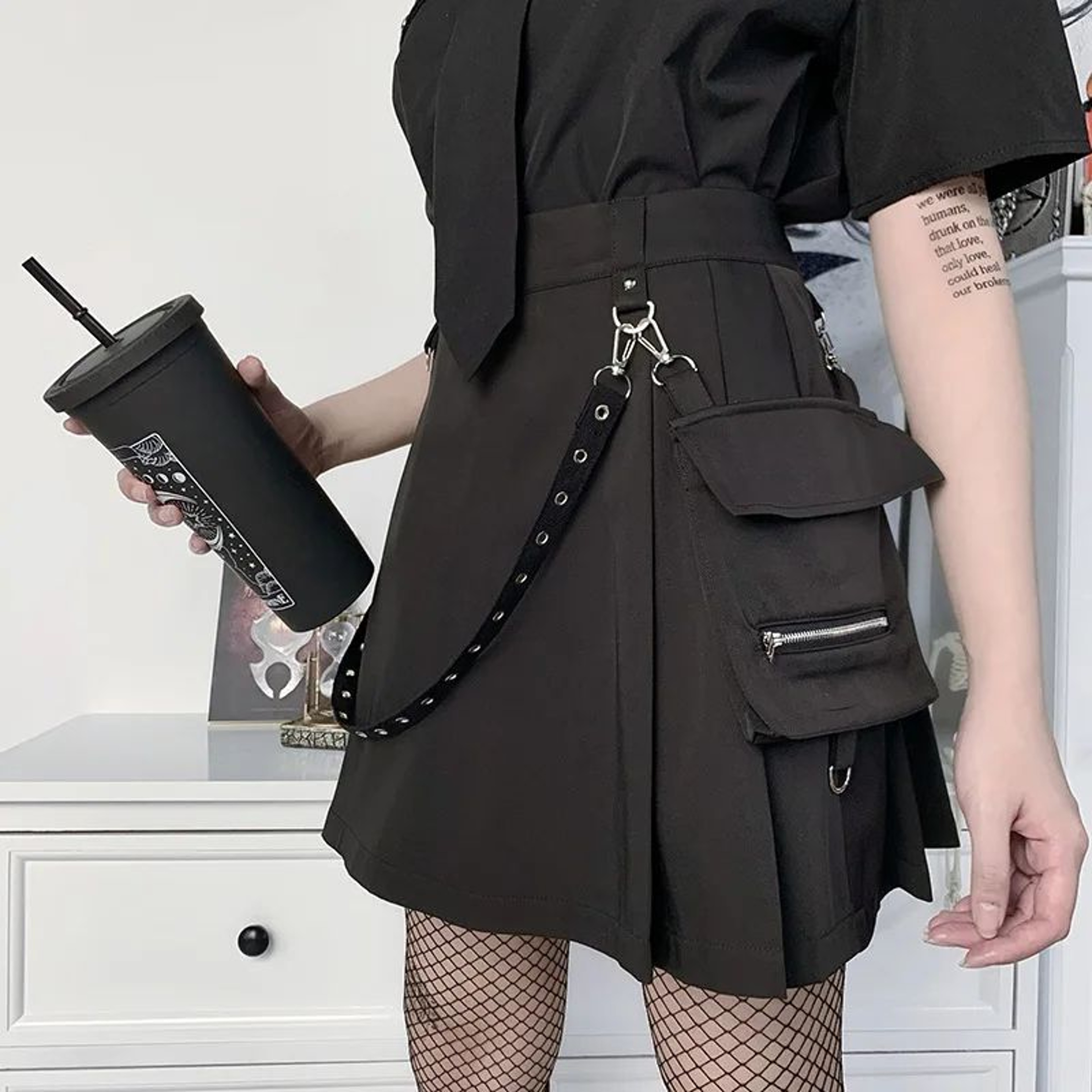 Harajuku Gothic High Waist Punk Mini Skirt  Patchwork Bandage Streetwear For Women 3