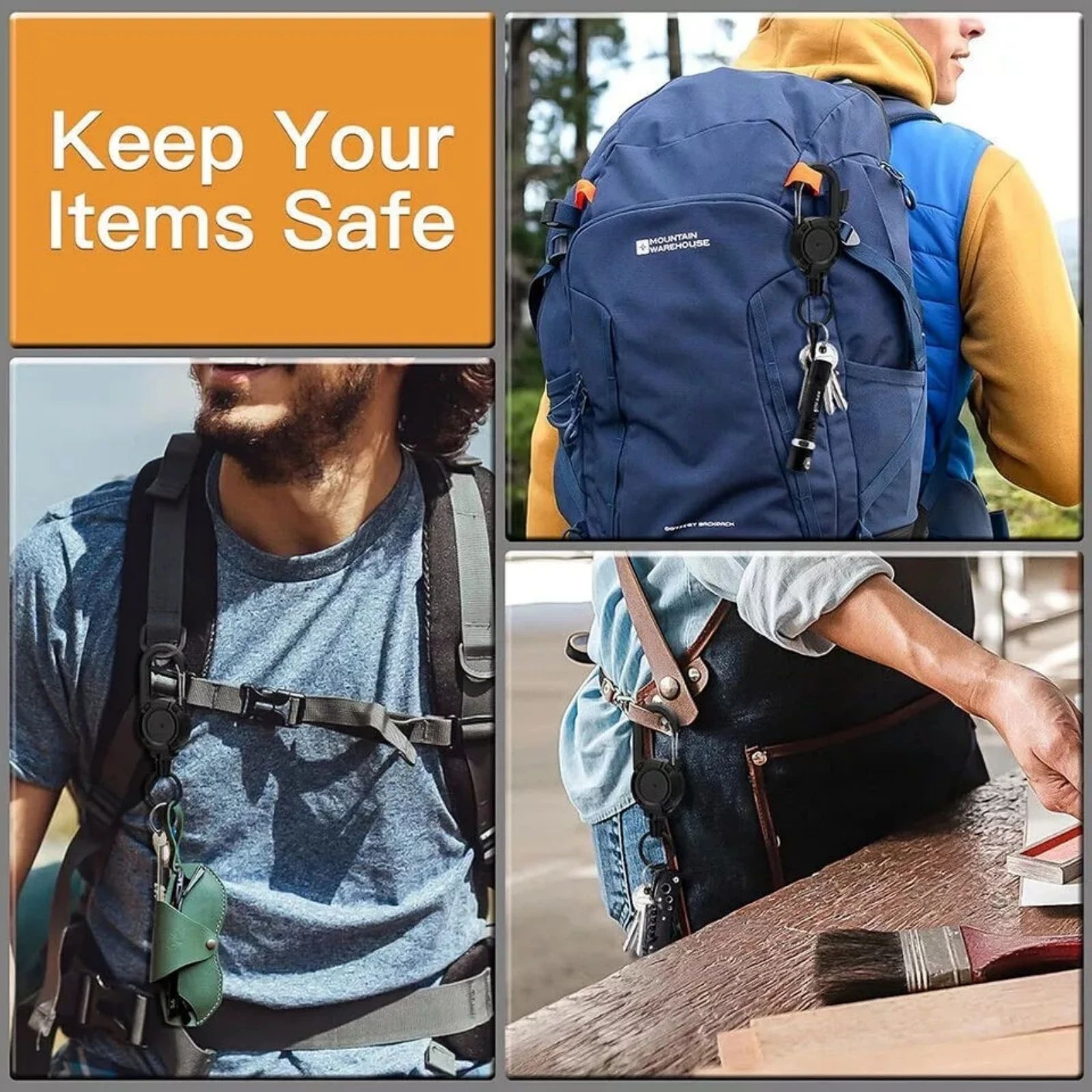 Heavy Duty Retractable Keychain With Steel Wire And Carabiner Clip 5
