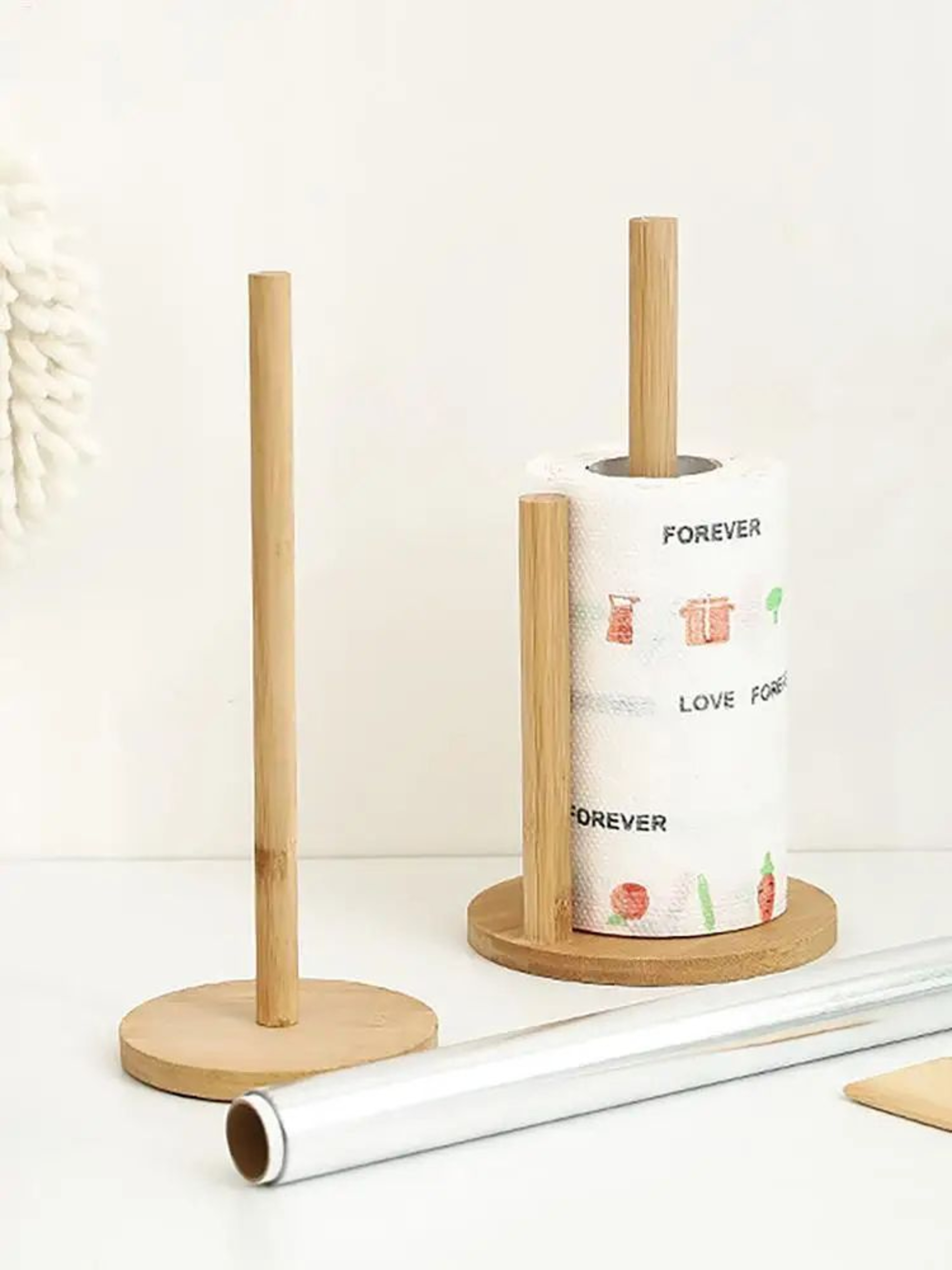 Rustic Wooden Paper Towel Holder Stand With AntiSkid Base  Natural Countertop Kitchen Organizer 3