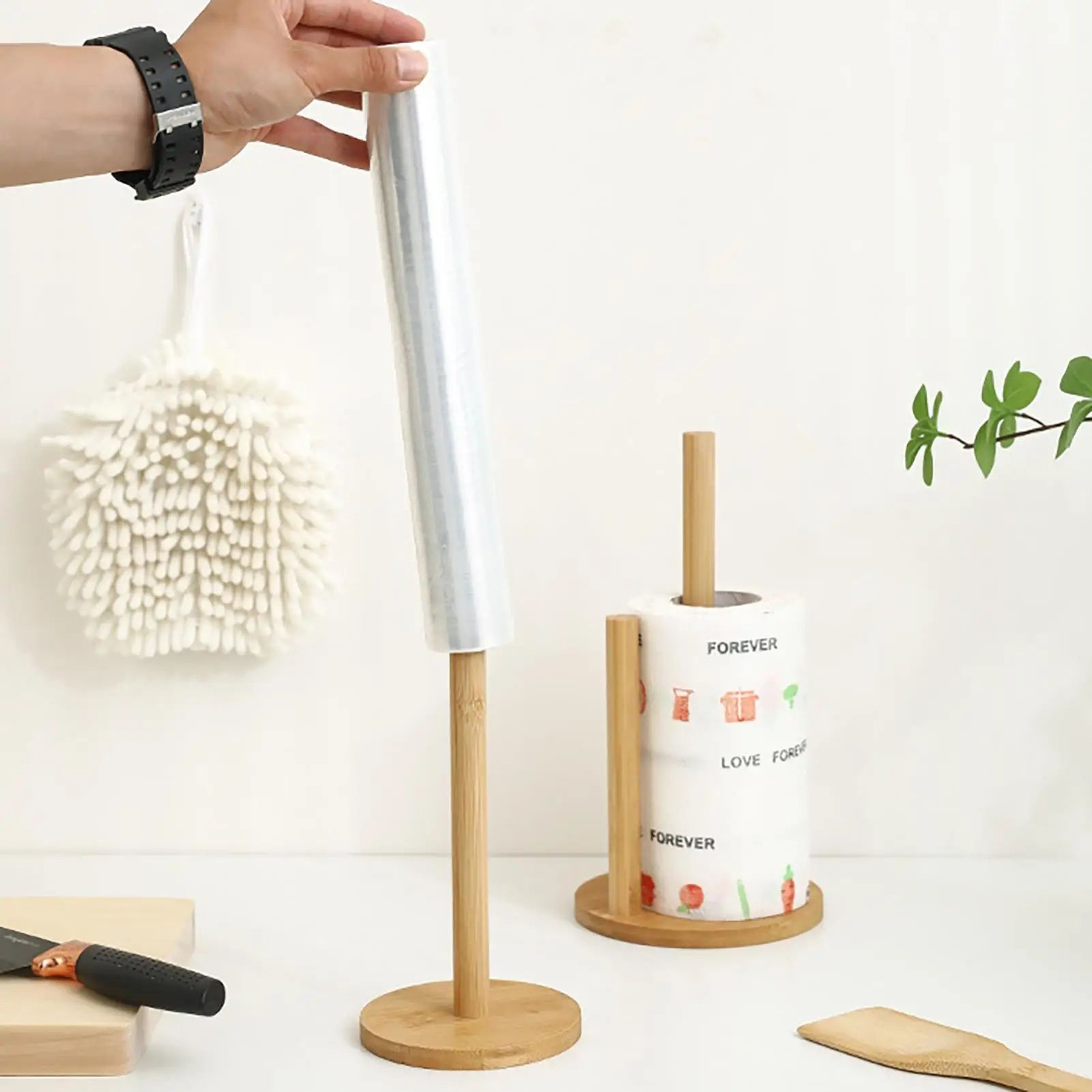Rustic Wooden Paper Towel Holder Stand With AntiSkid Base  Natural Countertop Kitchen Organizer 4