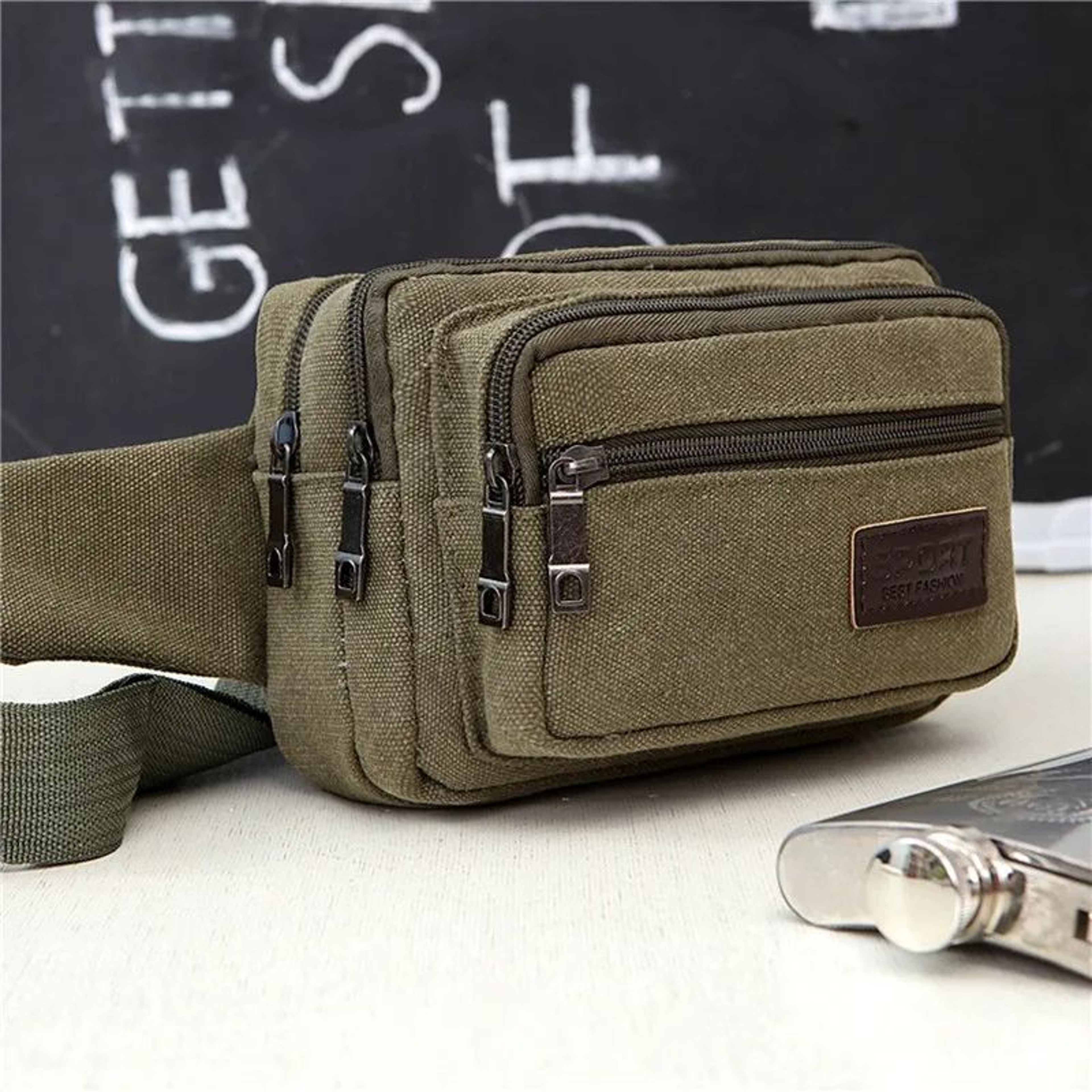 Rugged Canvas Waist Bag For Men  Durable Outdoor Sports Waist Pack With Large Capacity 5
