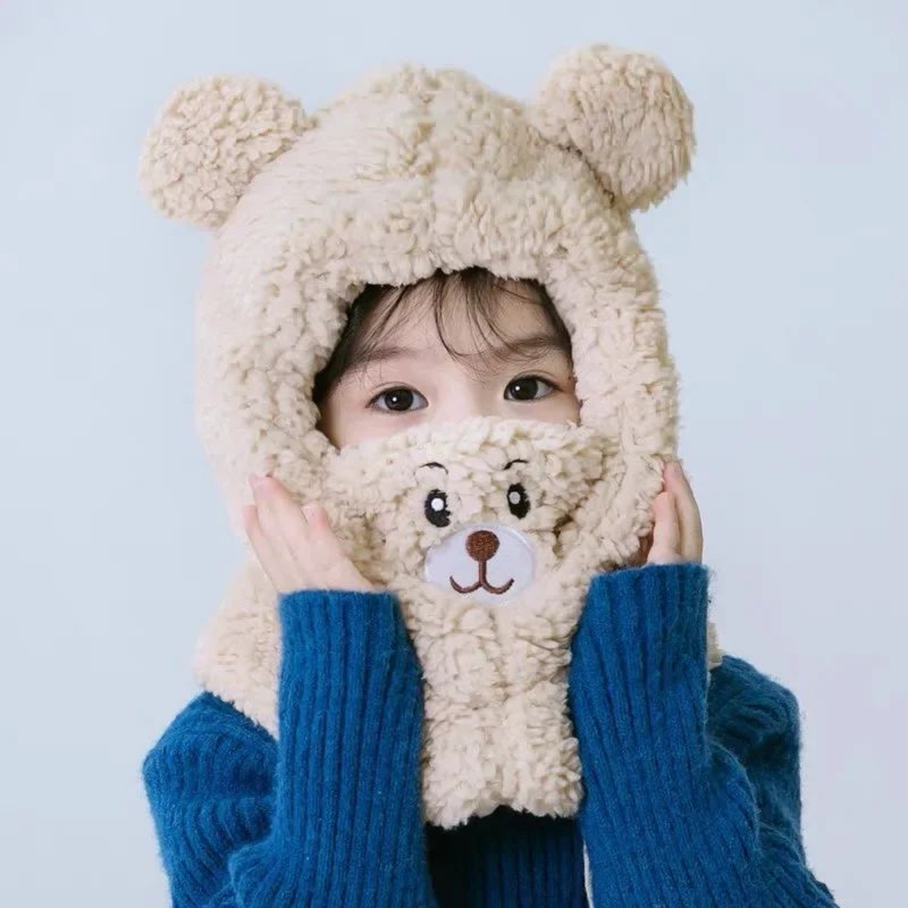 CozyBear Kids Winter Hat With Scarf Hood  Plush Bear Hat For Toddlers  Babies 2