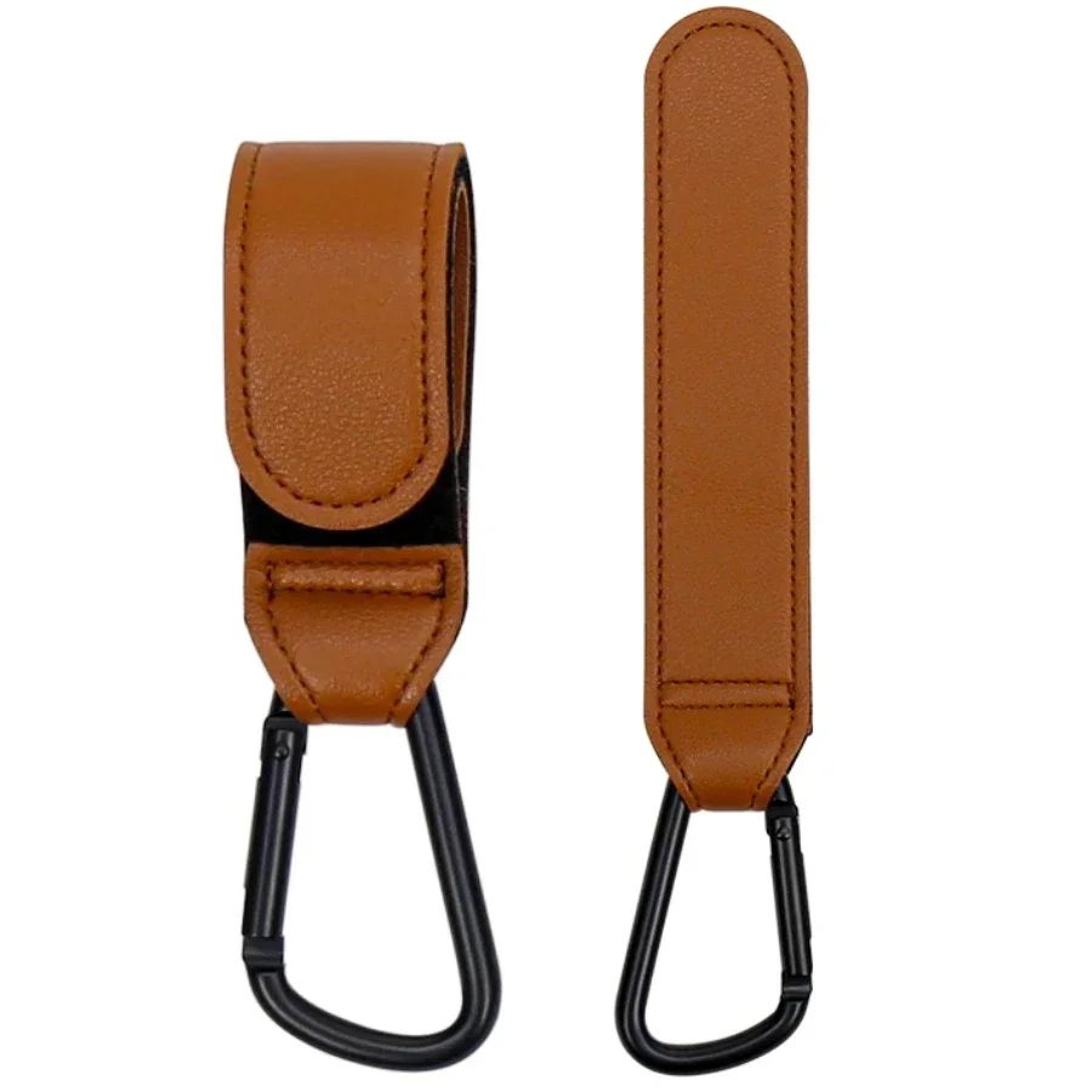 Premium Leather Stroller Hooks Set For Easy Diaper Bag Organization 2