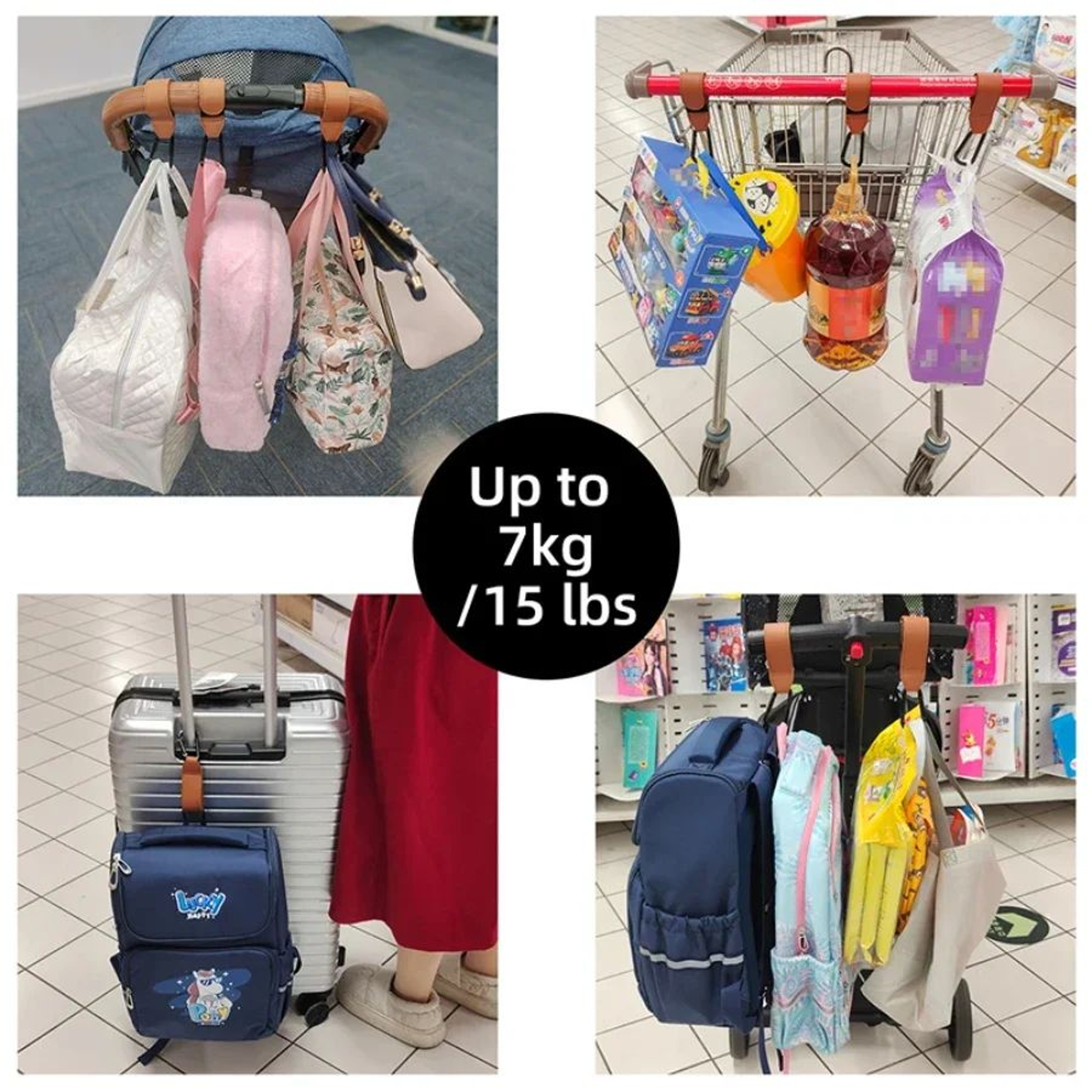 Premium Leather Stroller Hooks Set For Easy Diaper Bag Organization 3