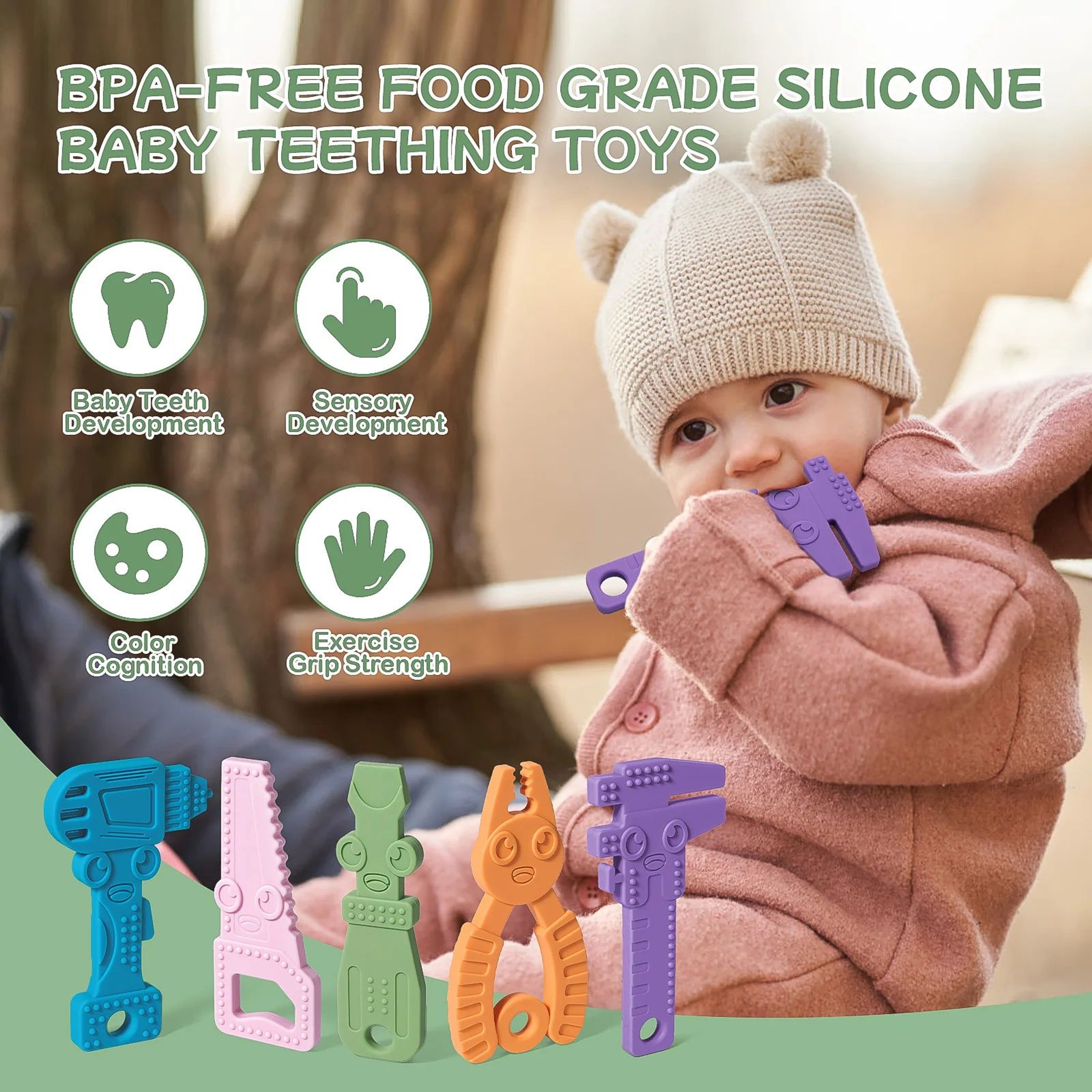Baby Silicone Teether Wrench Set  Food Grade Safe Chewing Toy For Infants 2
