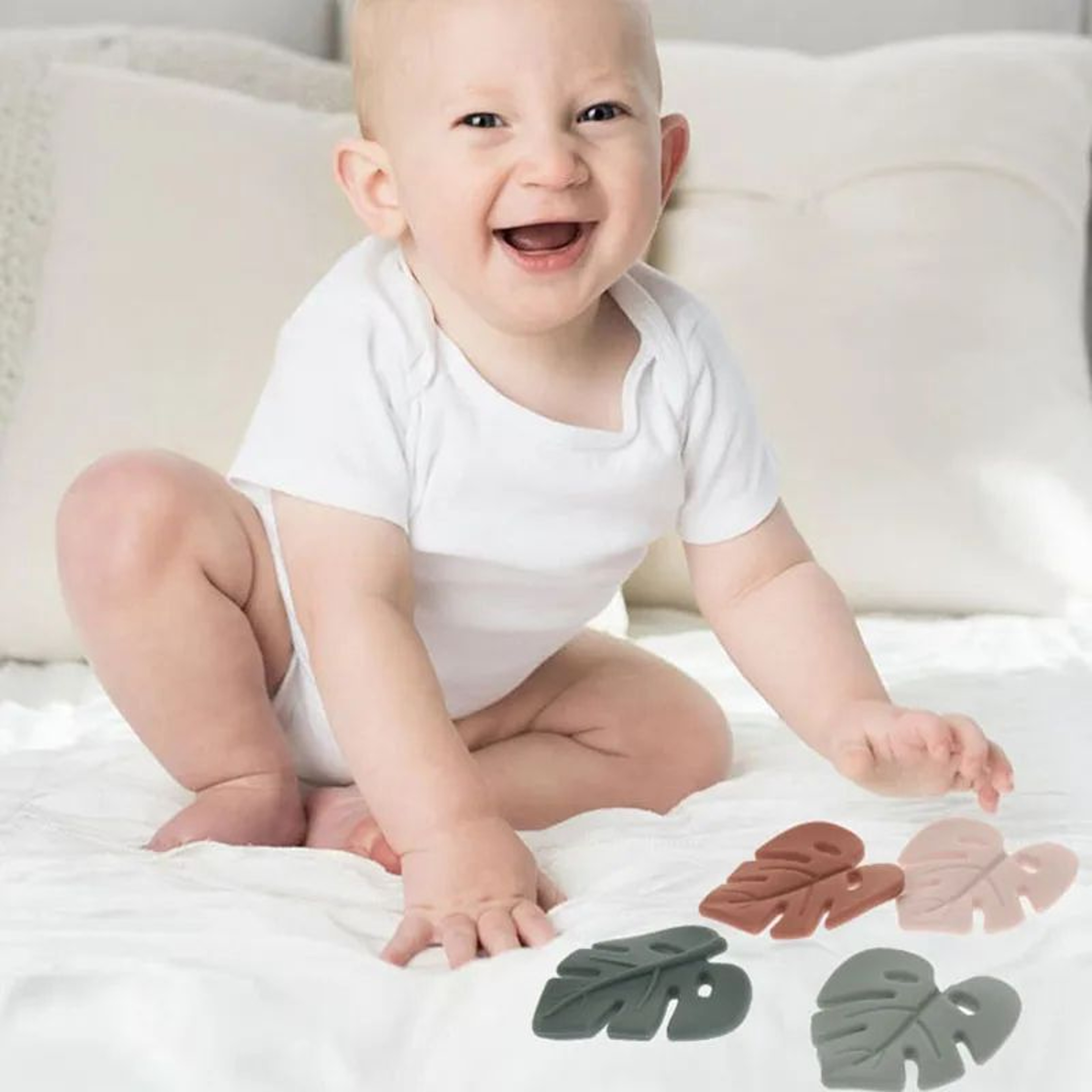SoftLeaf Silicone Baby Teether Set  BPAFree Leaf Teething Beads For Soothing Relief 4