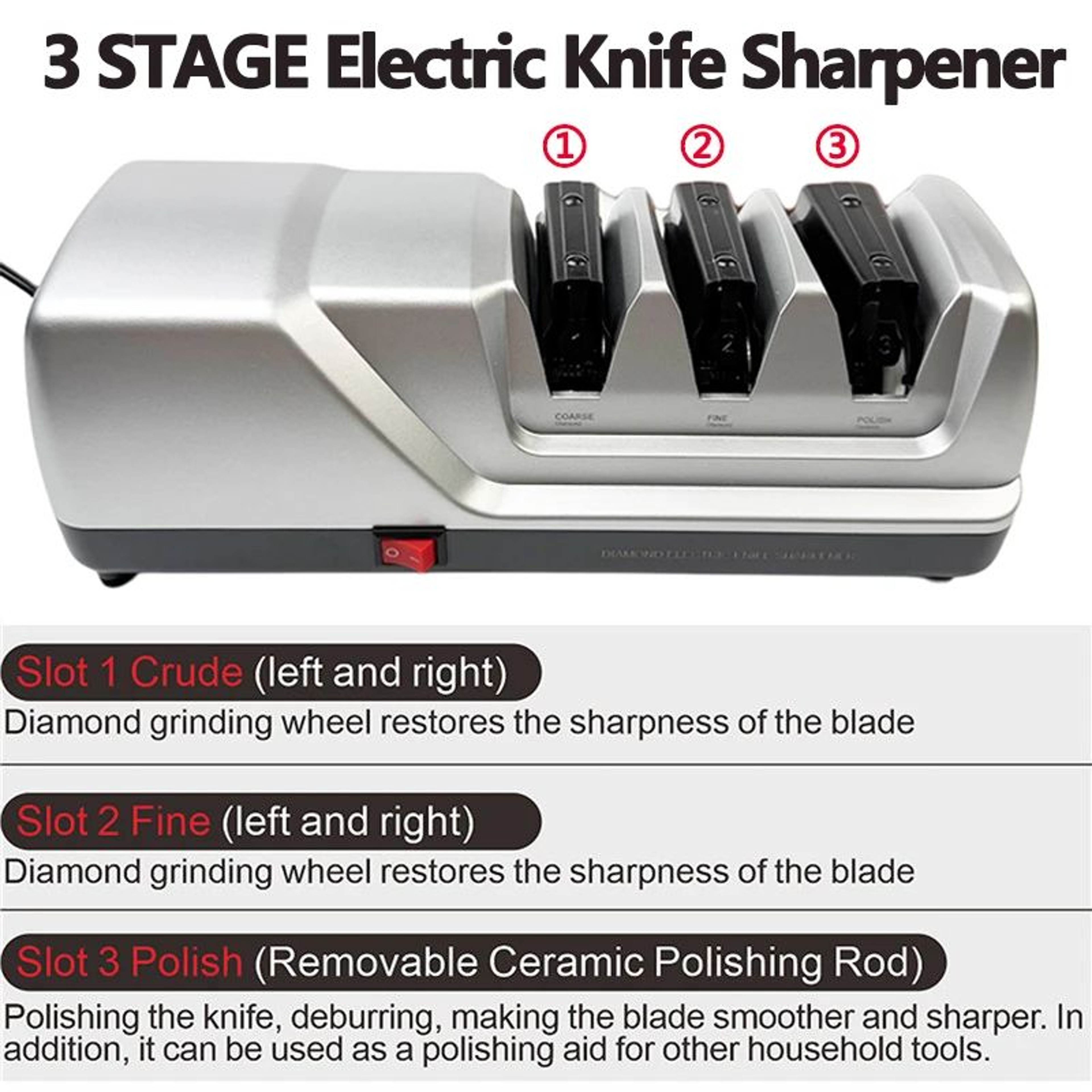 Precision Edge Diamond Knife Sharpener  3Stage Manual Kitchen Knife Sharpener With 15  20 Angles EU 1