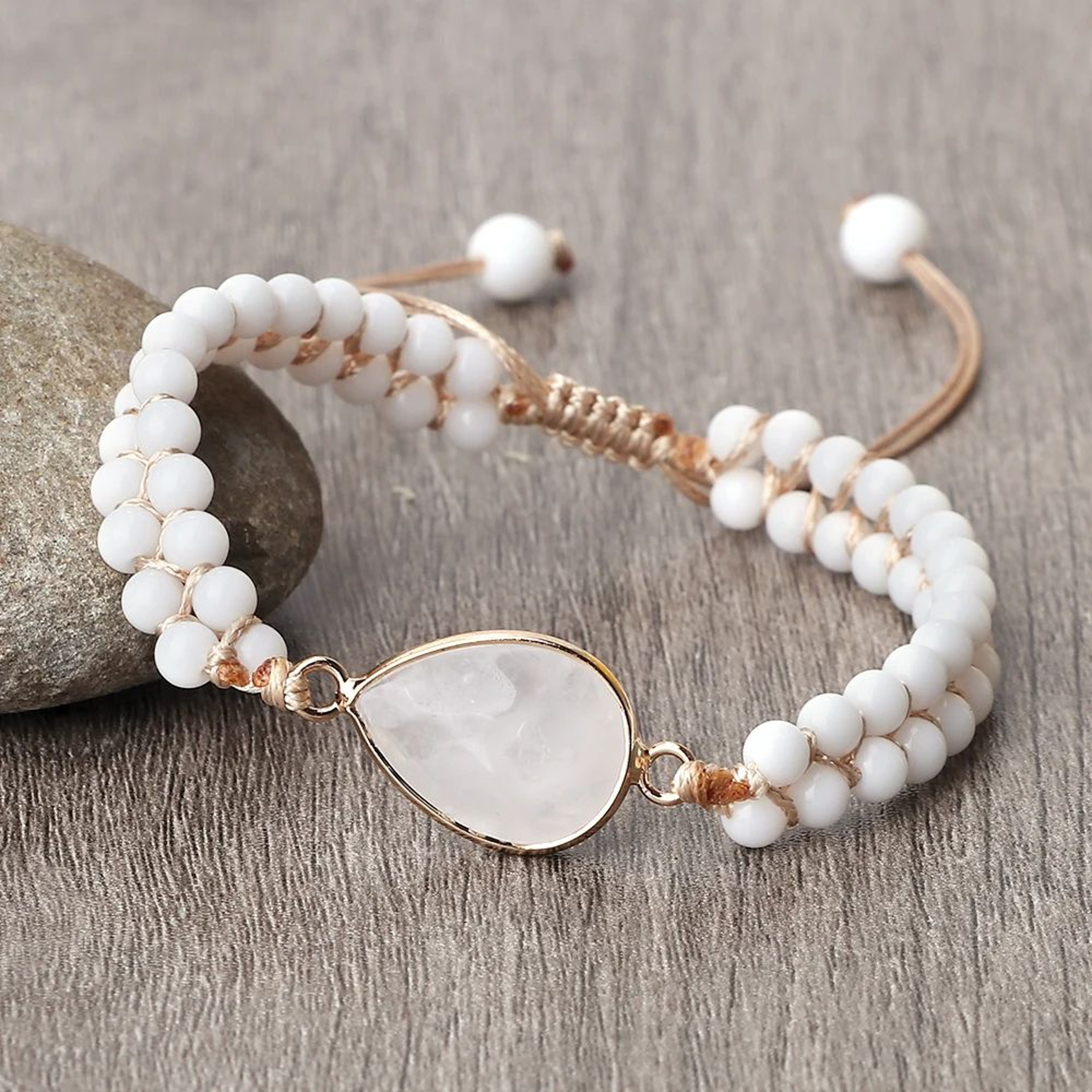 Vintage Howlite Bracelet For Women  Men  4mm White Beaded Bracelet With Handmade Adjustable Braided 1