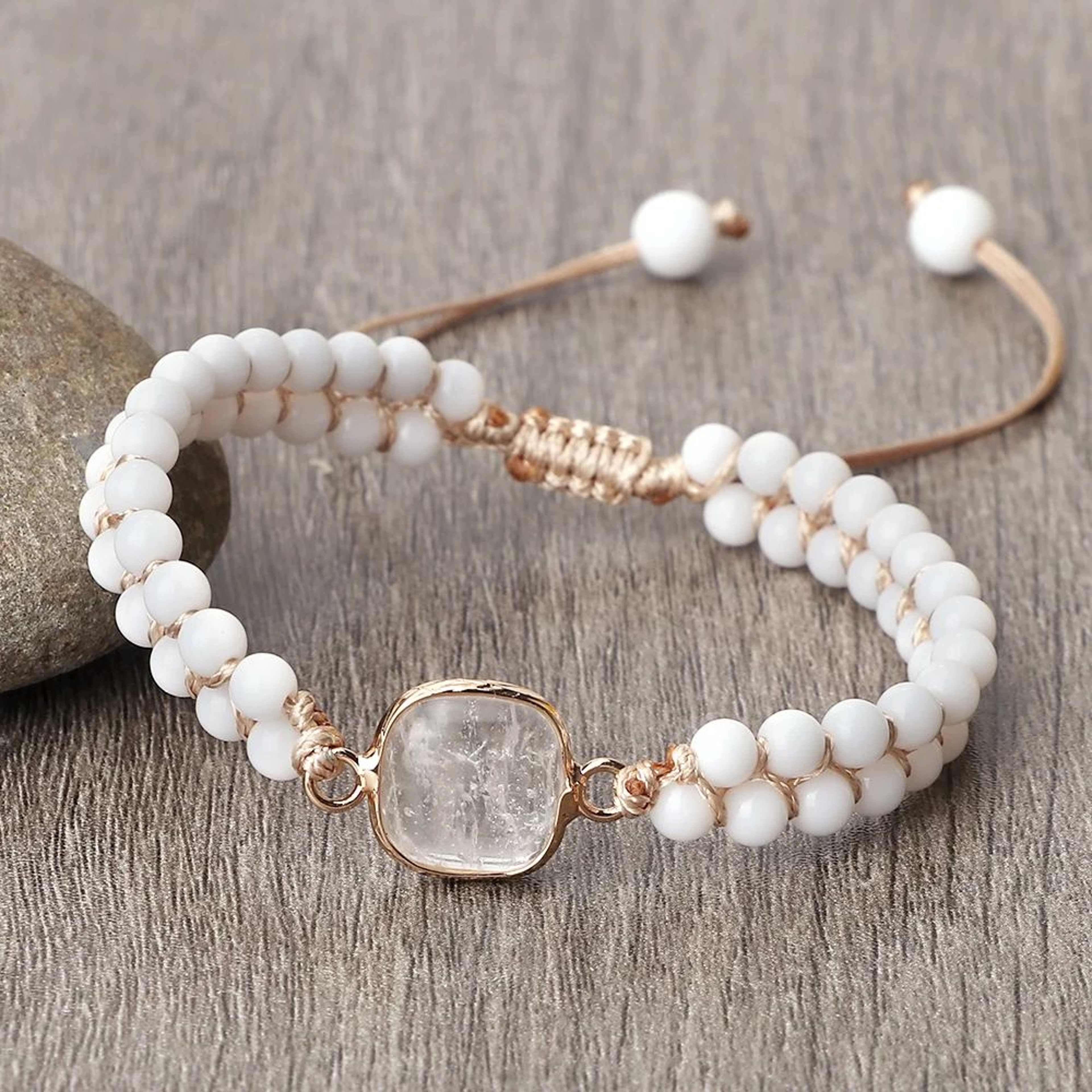 Vintage Howlite Bracelet For Women  Men  4mm White Beaded Bracelet With Handmade Adjustable Braided 8