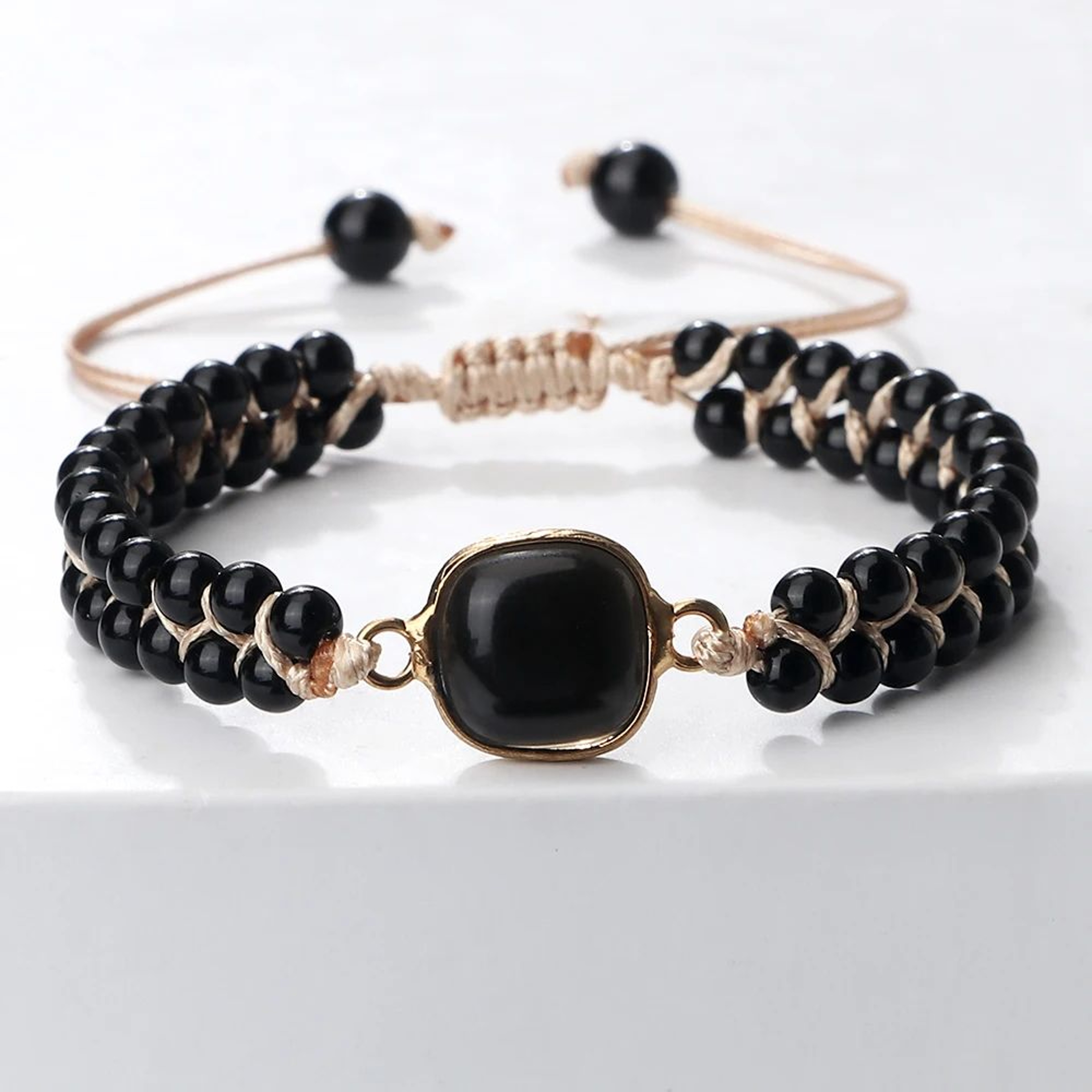 Black Onyx Obsidian Bracelet For Men  Women  Adjustable Braided Handmade Prayer Bracelet 7