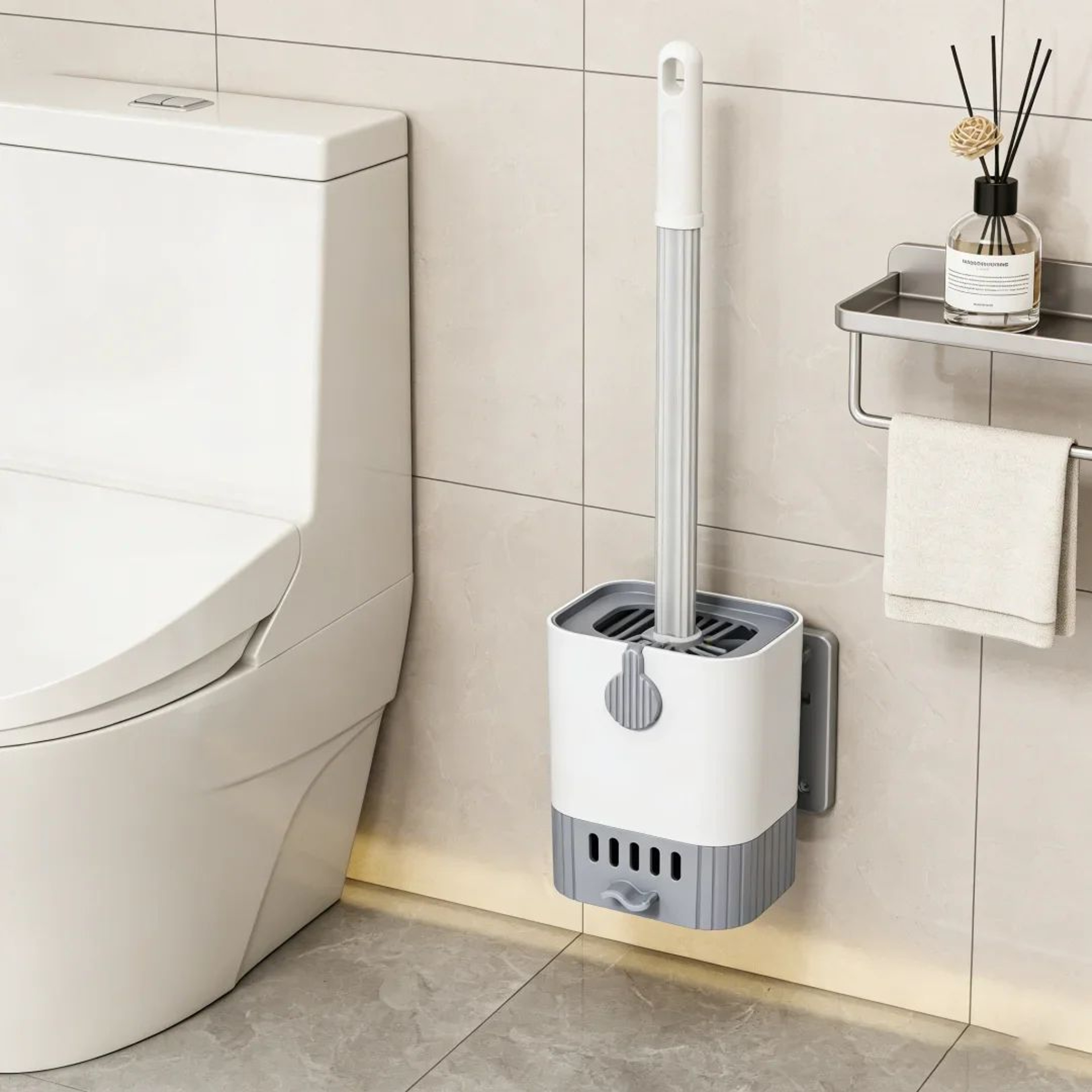 Wall Mounted Toilet Brush With Slim Holder  No Drill SpaceSaving Modern Design 2