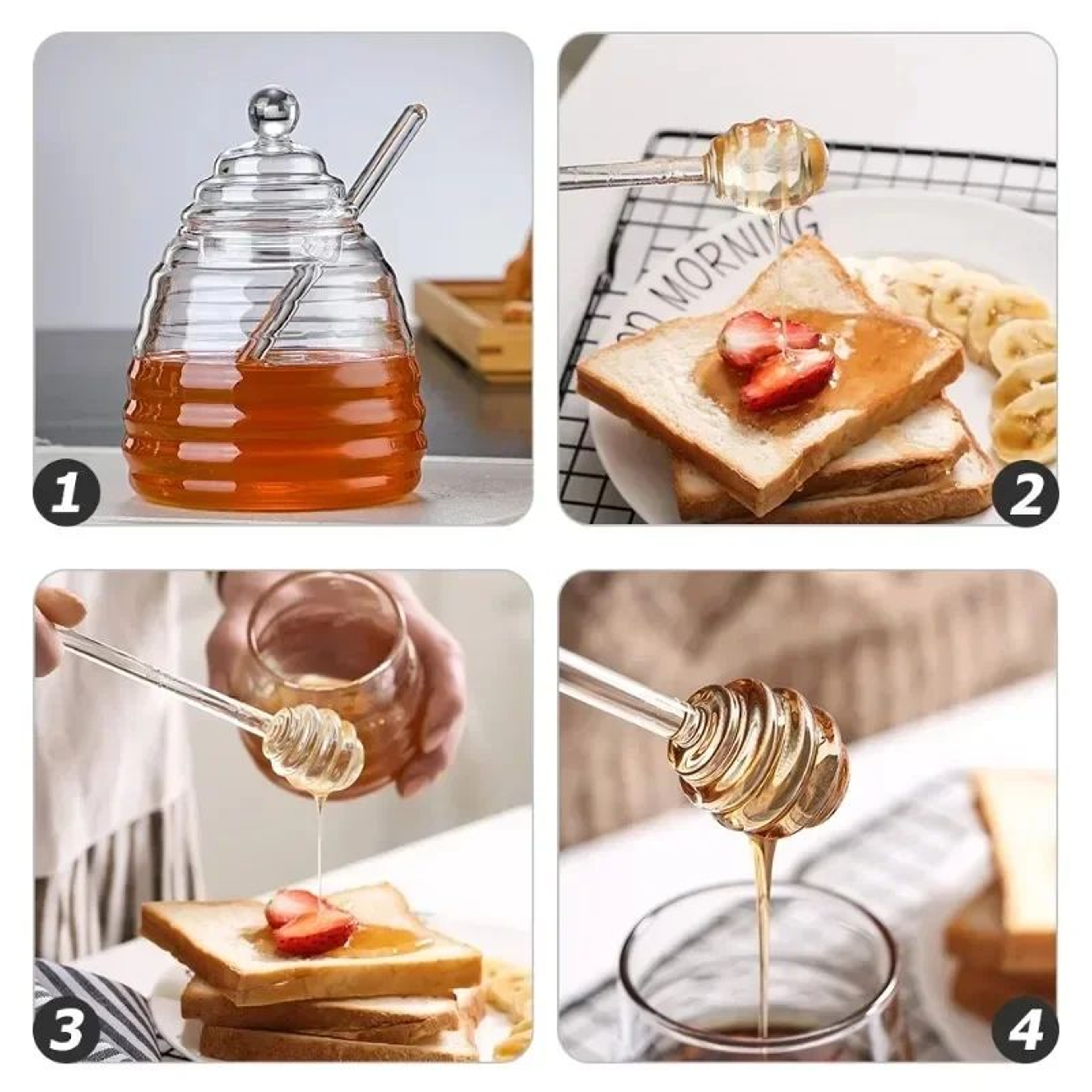 CrystalClear Glass Honey Stirrer  Coffee Mixing Stick 4