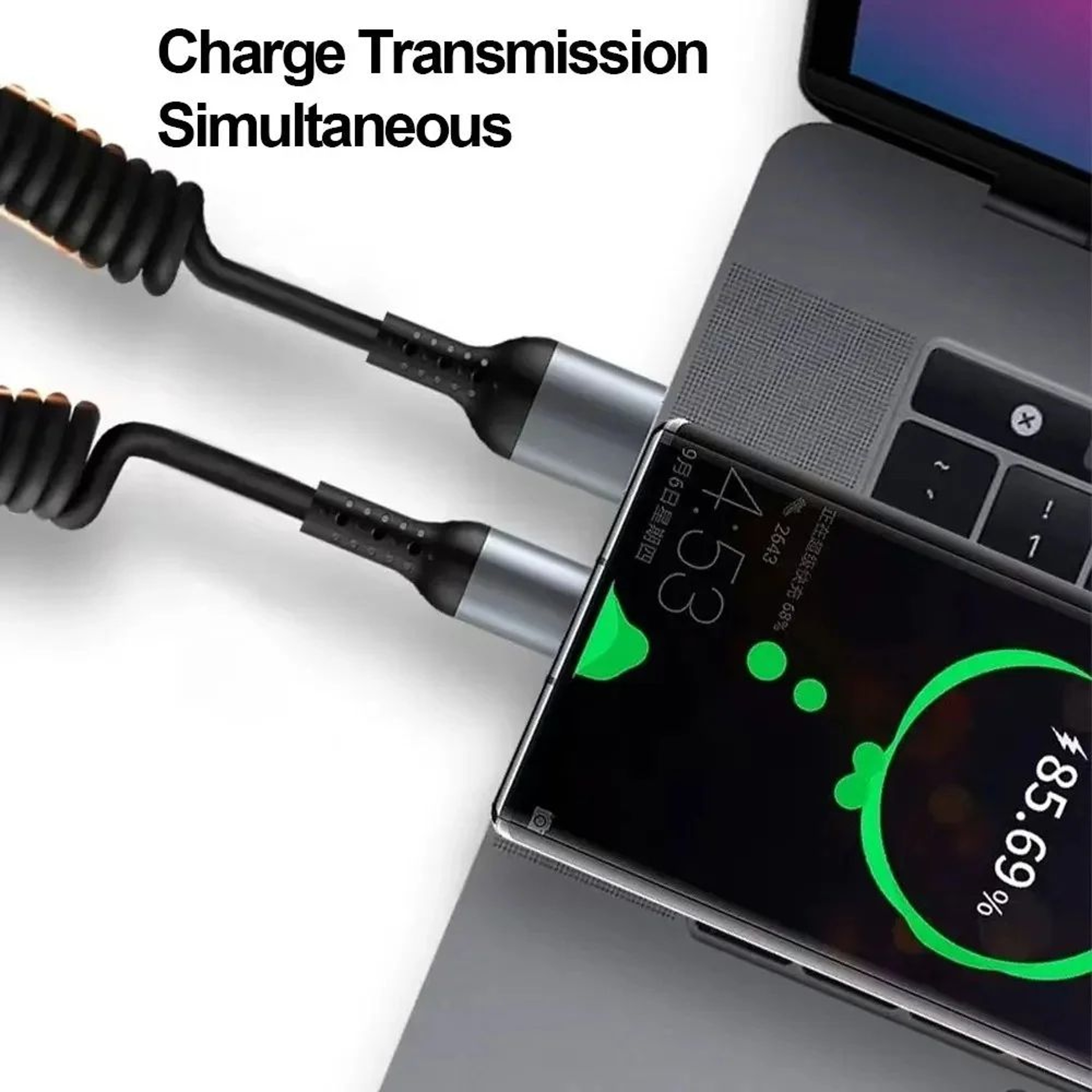 66W Fast Charging Retractable USBC Cable  PD TypeC Spring Charger Cord 4