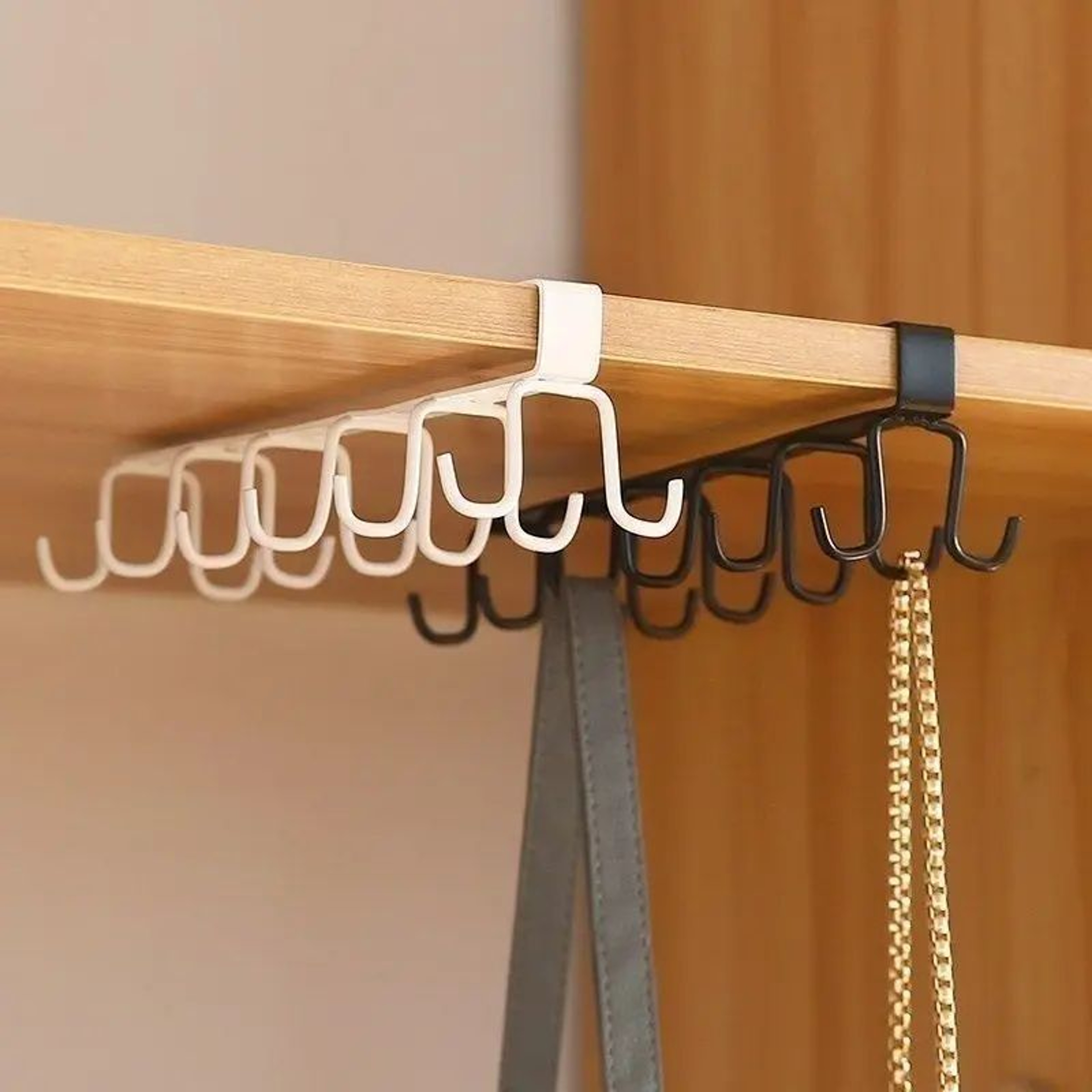 Double Row Adhesive Wall Hooks Kitchen Hanging Rack Organizer 5