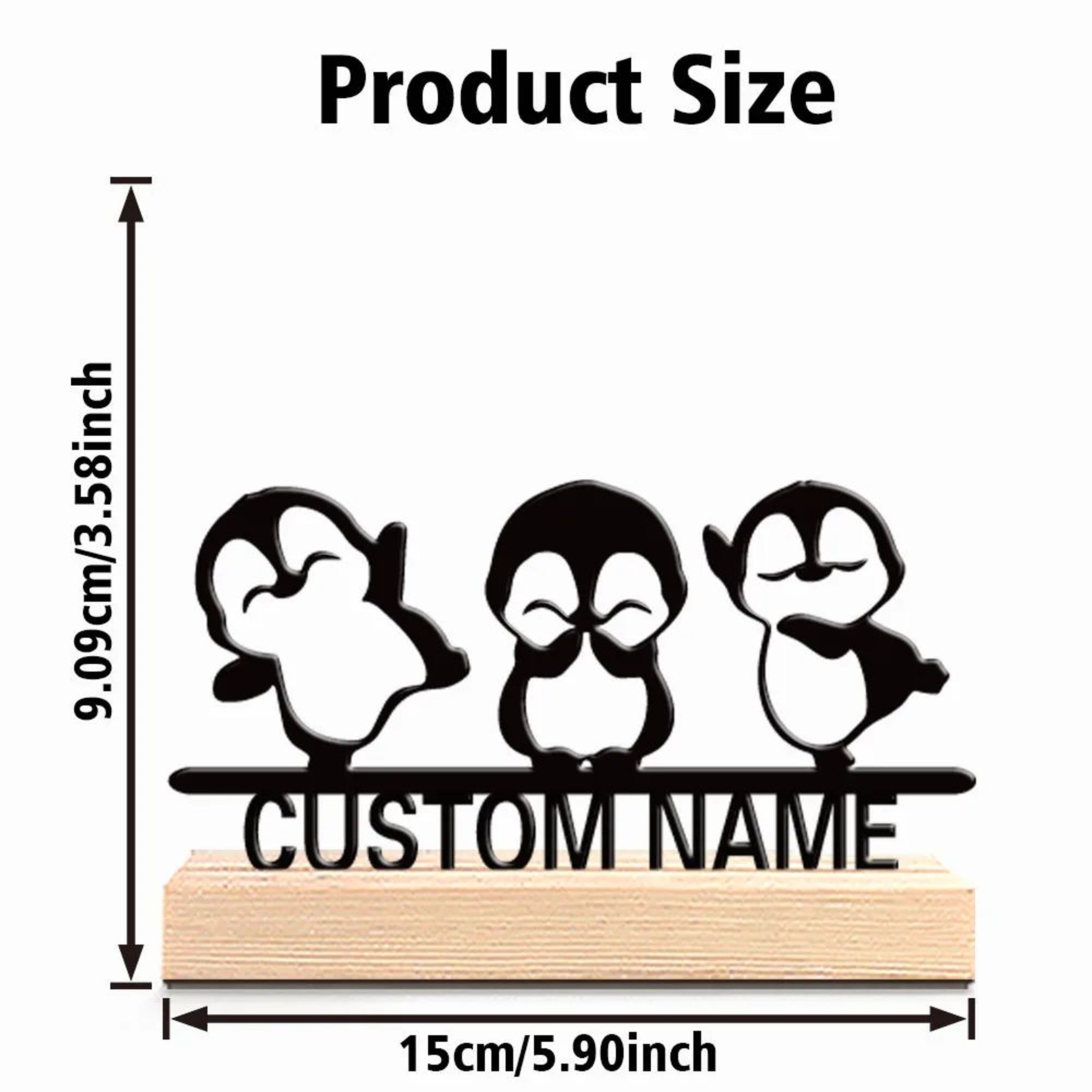 Personalized Penguin Family Statue With Wooden Base  Custom Metal Penguin Decor For Desk Shelf Or G 2