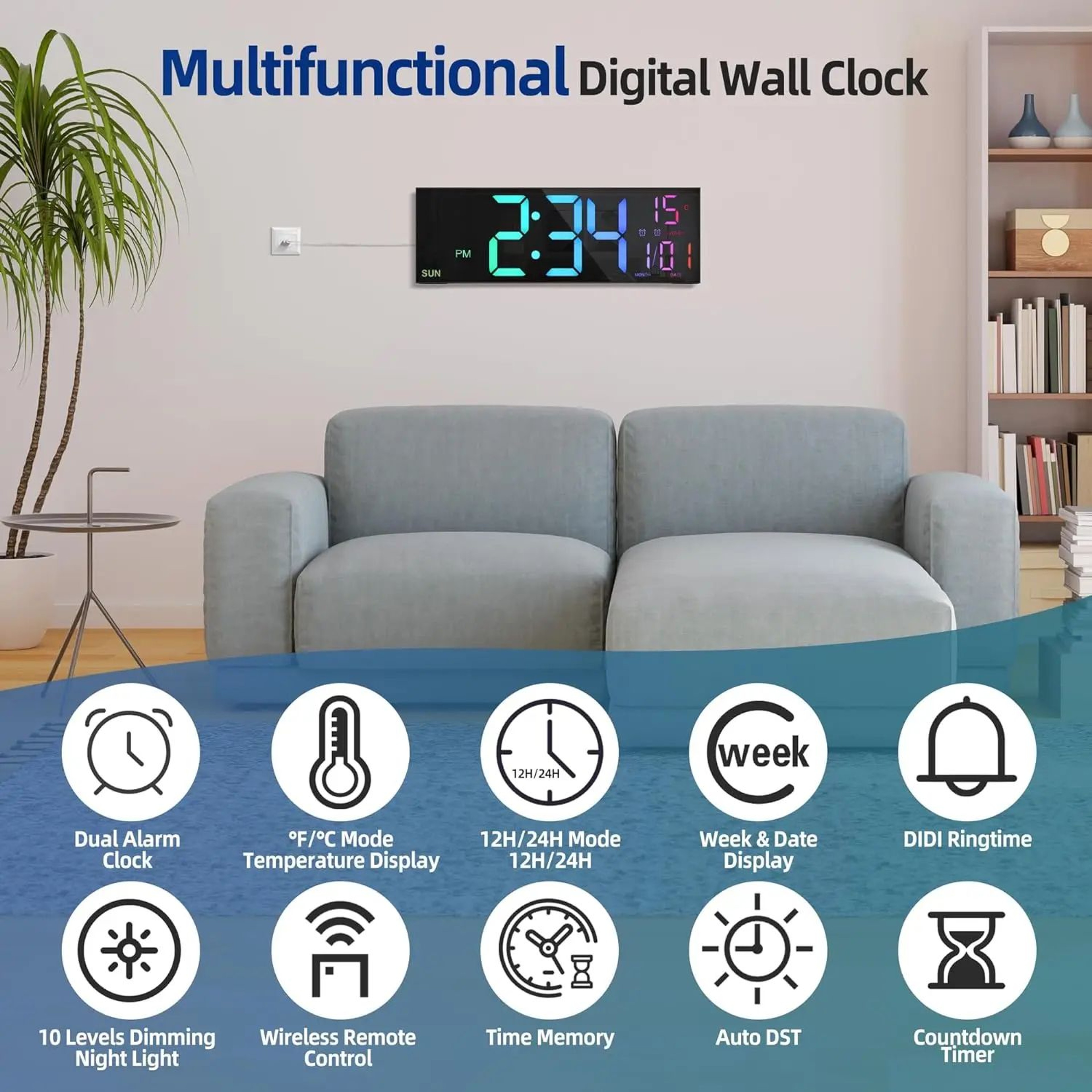 SmartGlow 162 Large Digital Wall Clock With RGB Lighting  Remote Control 4
