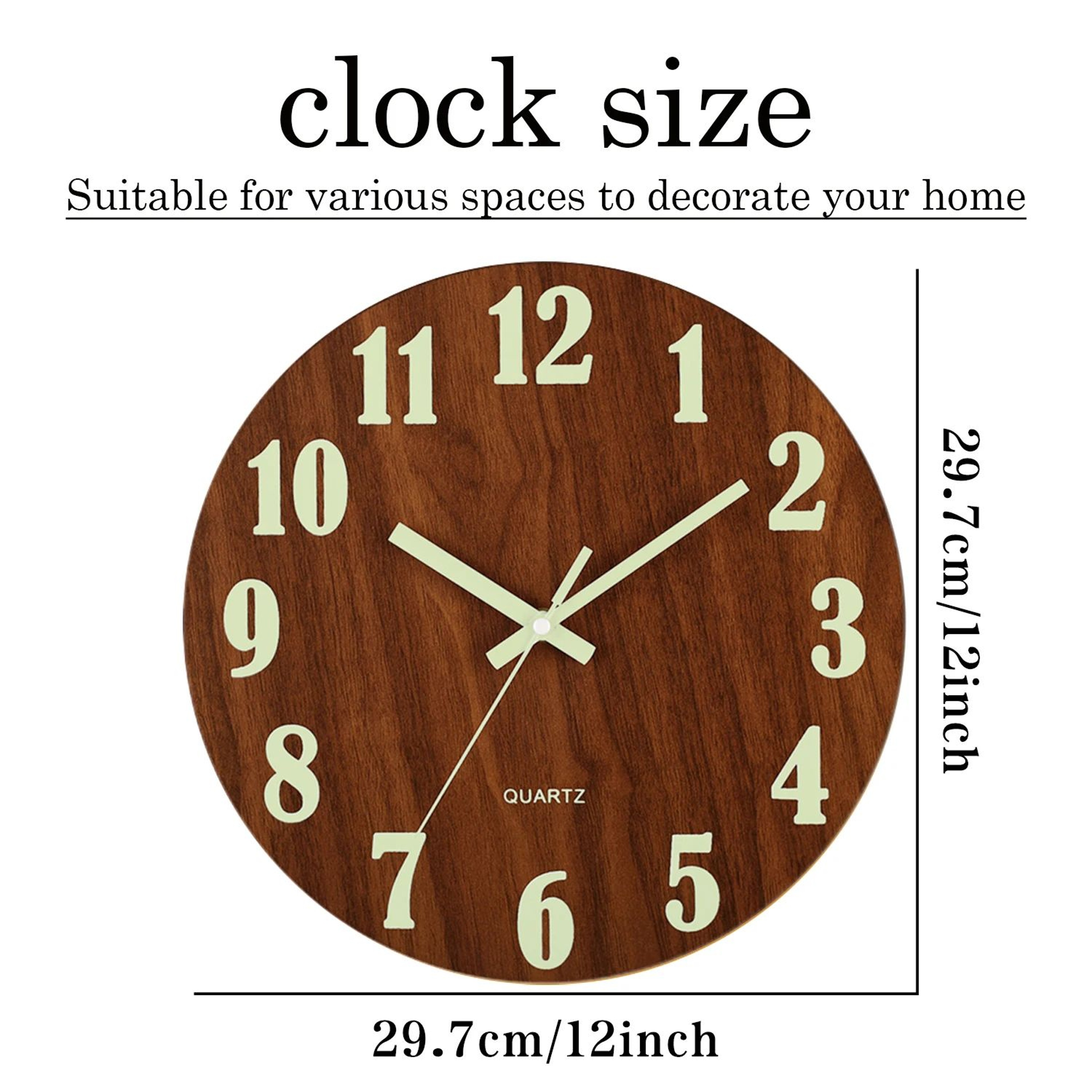 Luminous Wooden Wall Clock With Night Light  Silent Non Ticking Nordic Design 3