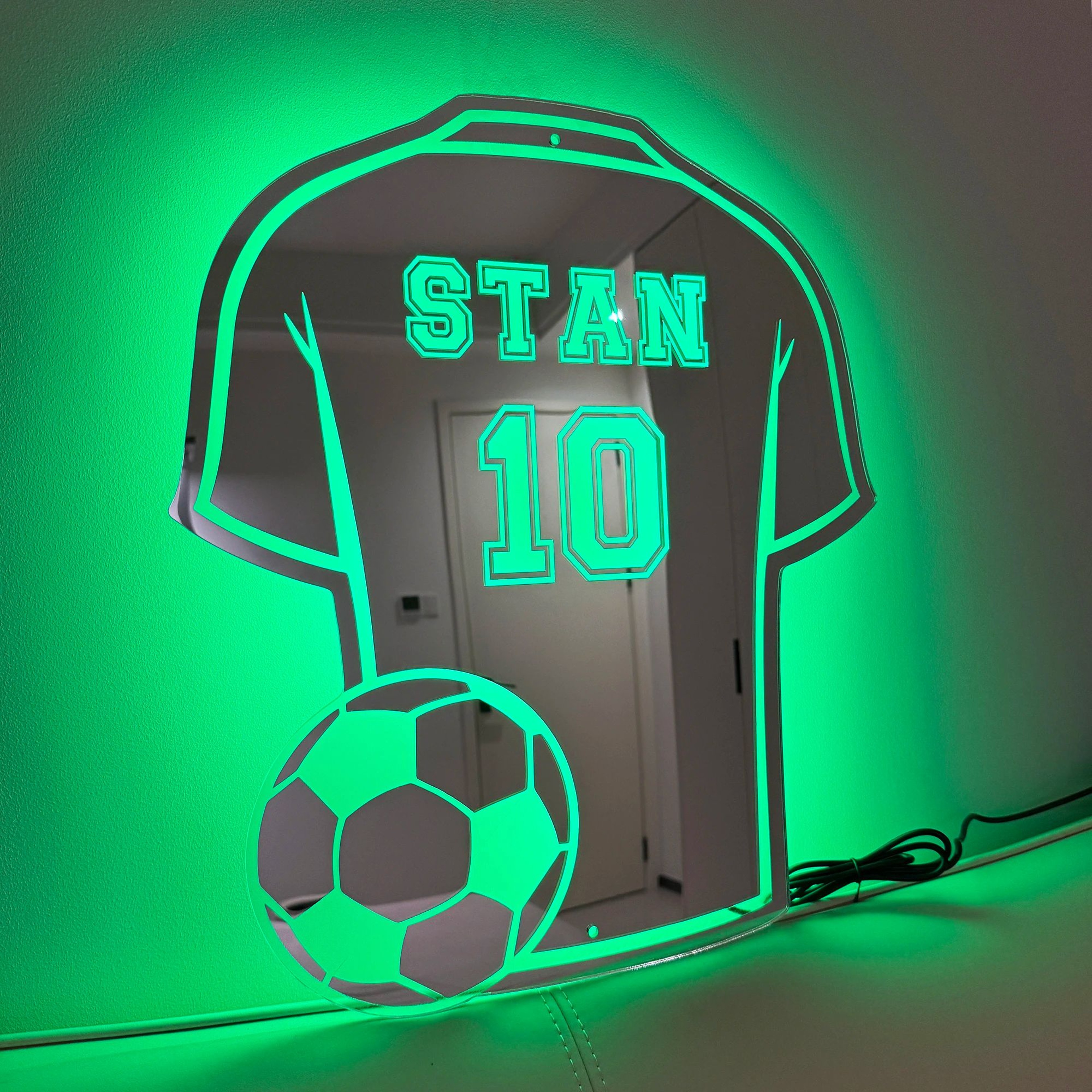 Custom Football Shirt LED Mirror With Name  Personalized Man Cave Wall Decor Gift 2