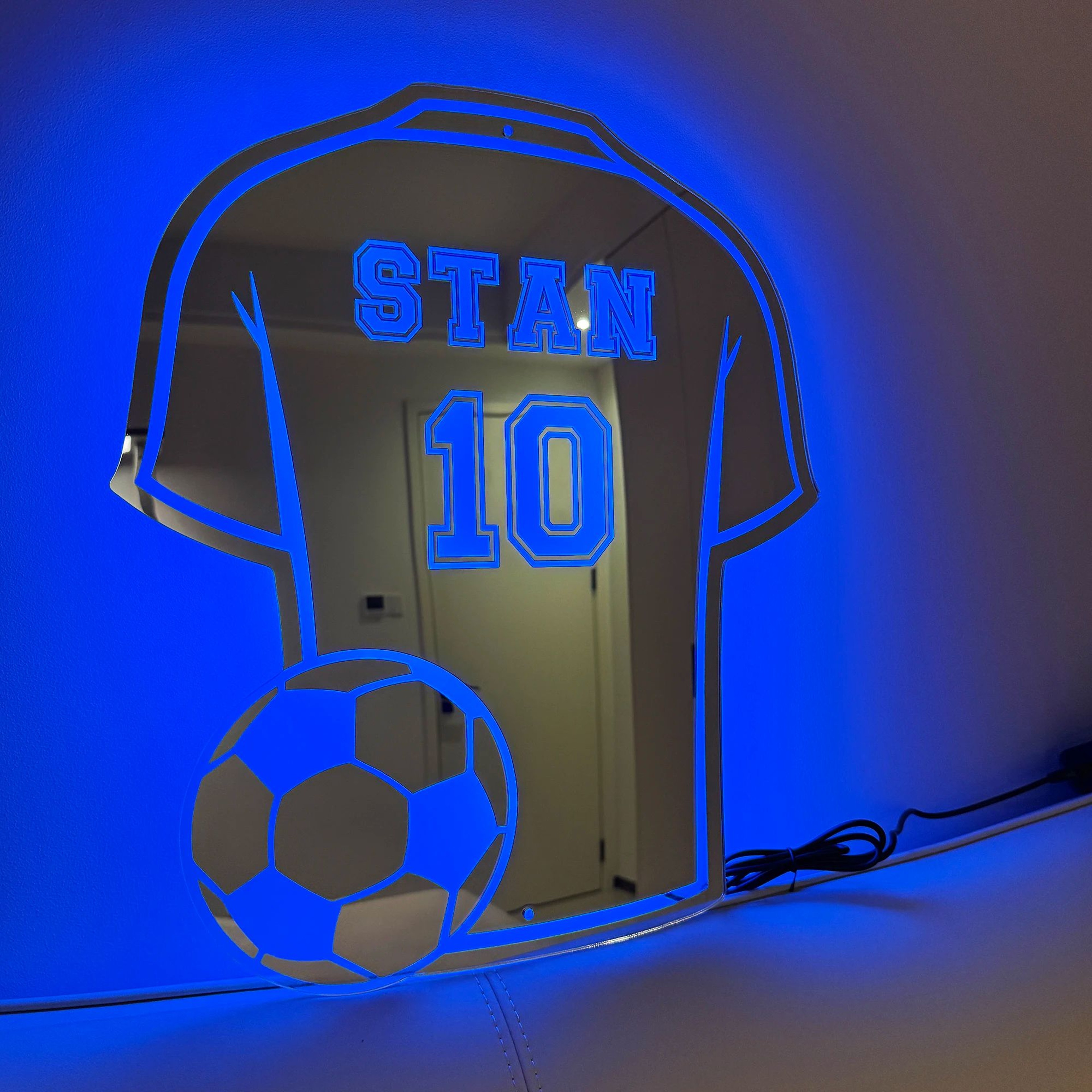 Custom Football Shirt LED Mirror With Name  Personalized Man Cave Wall Decor Gift 5
