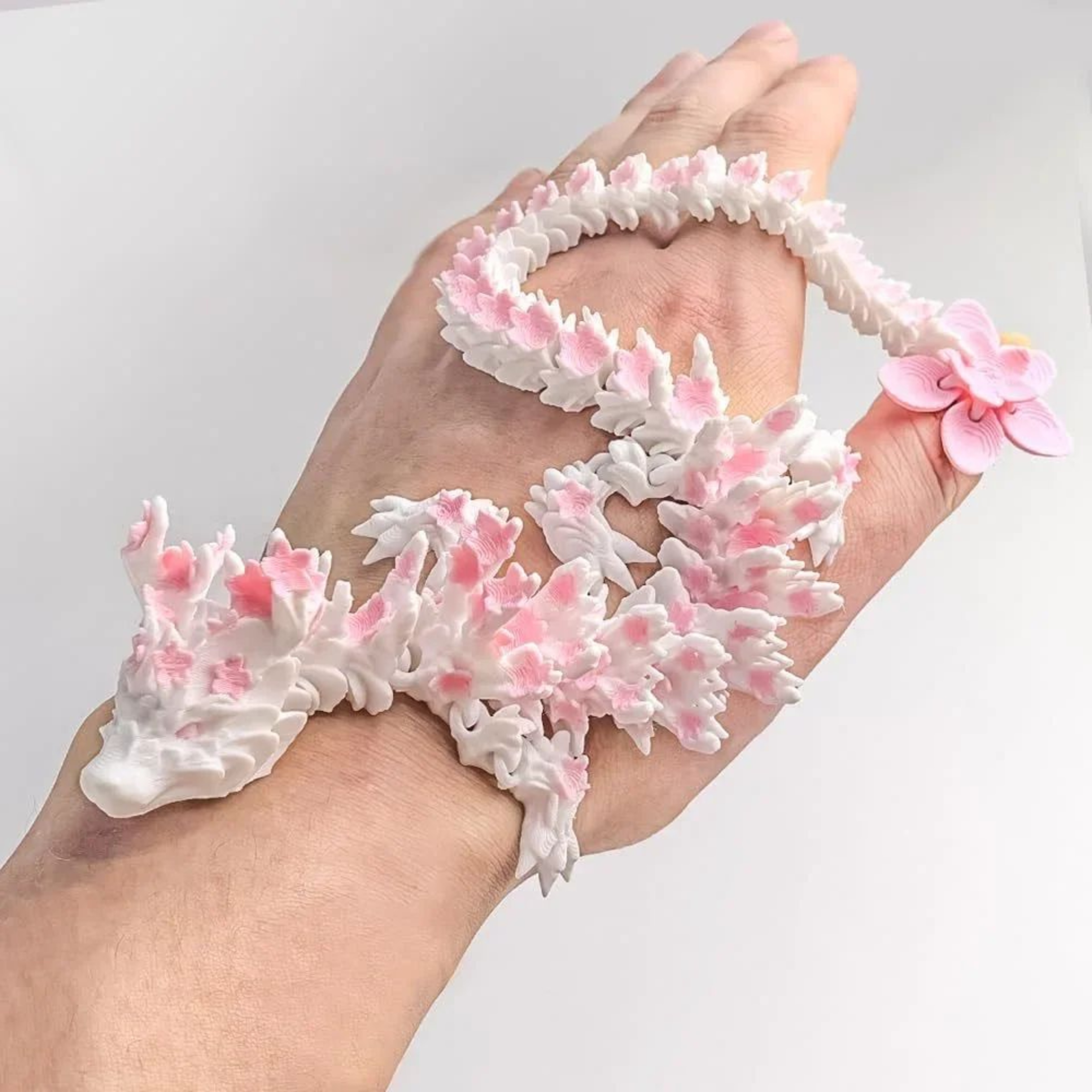 Cherry Blossom 3D Printed Dragon Articulated Figure  Flexible Fantasy Desk Decor  Gift 1