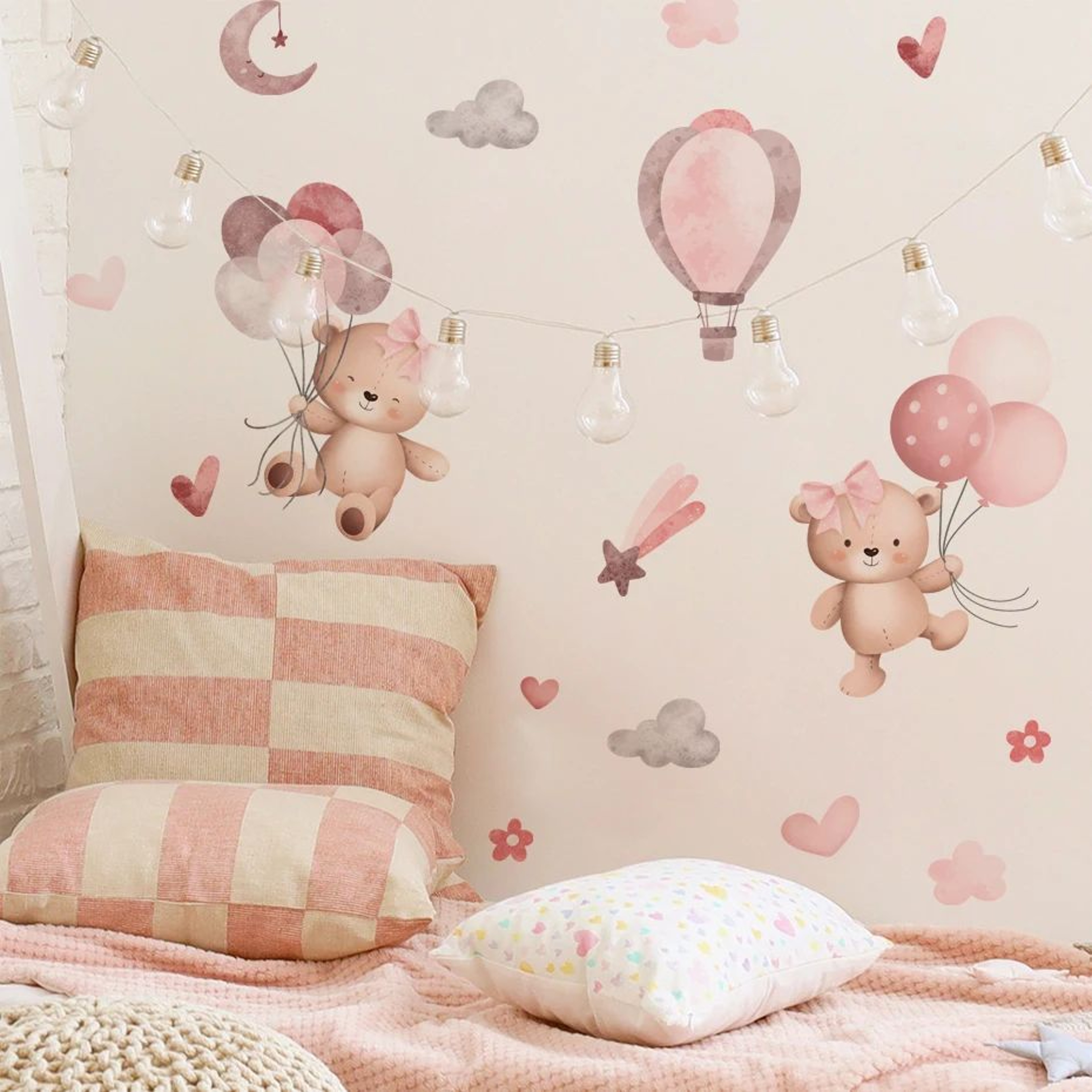 Pink Bear Balloon Wall Stickers For Kids Room Decor Nursery Wall Decals 1
