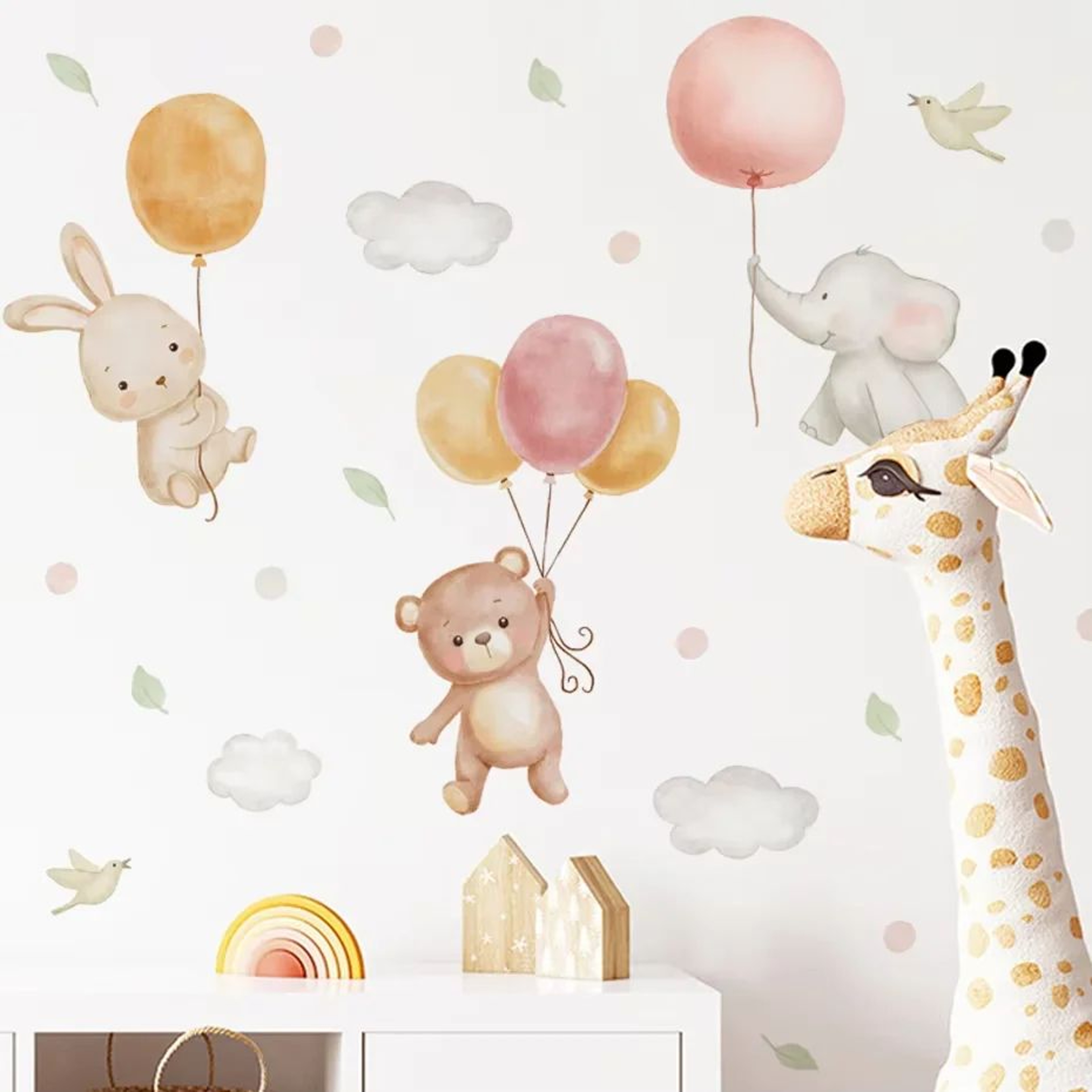 Pink Bear Balloon Wall Stickers For Kids Room Decor Nursery Wall Decals 3