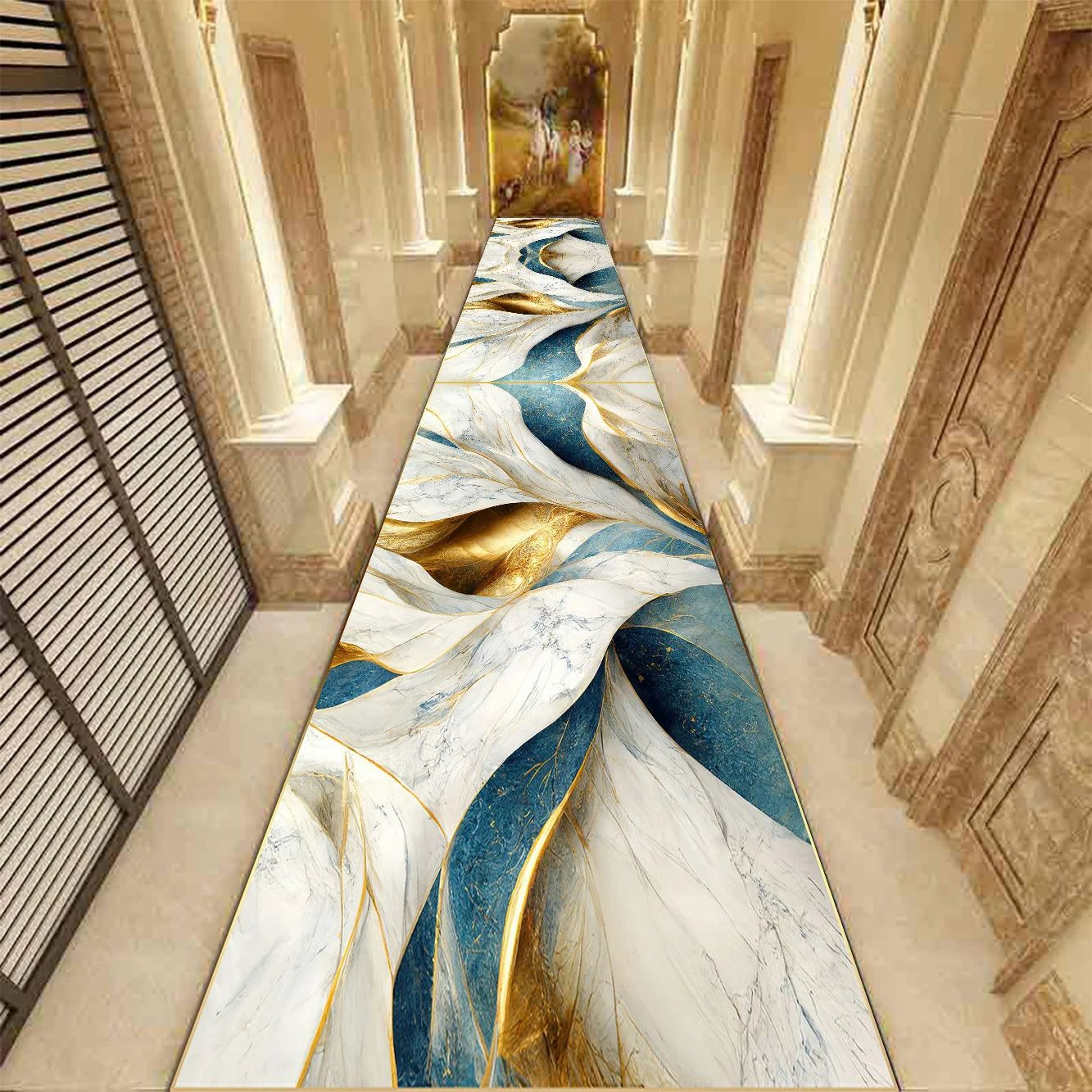 Golden Marble Runner Rug  Luxury NonSlip Hallway  Stair Carpet 6