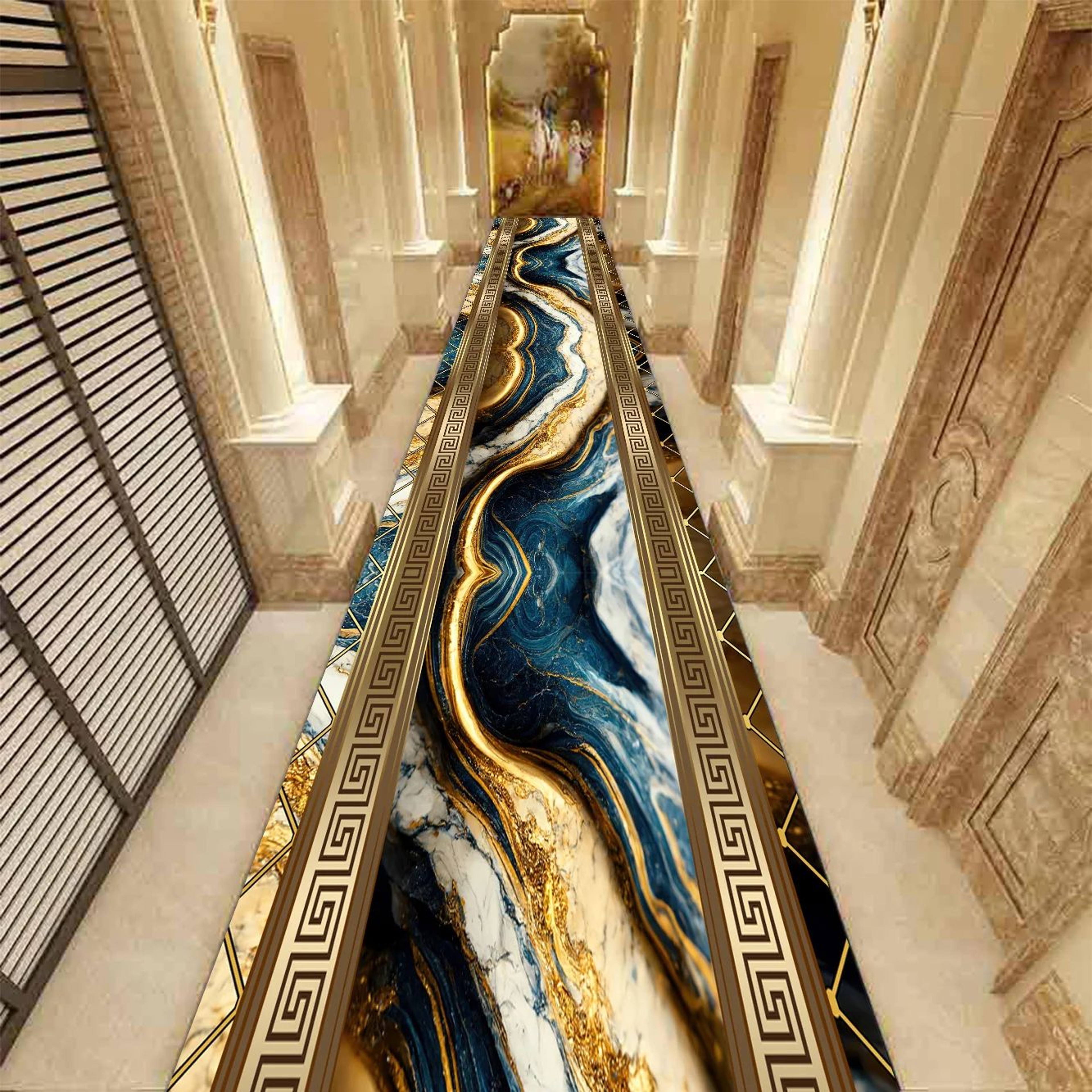 Golden Marble Runner Rug  Luxury NonSlip Hallway  Stair Carpet 7