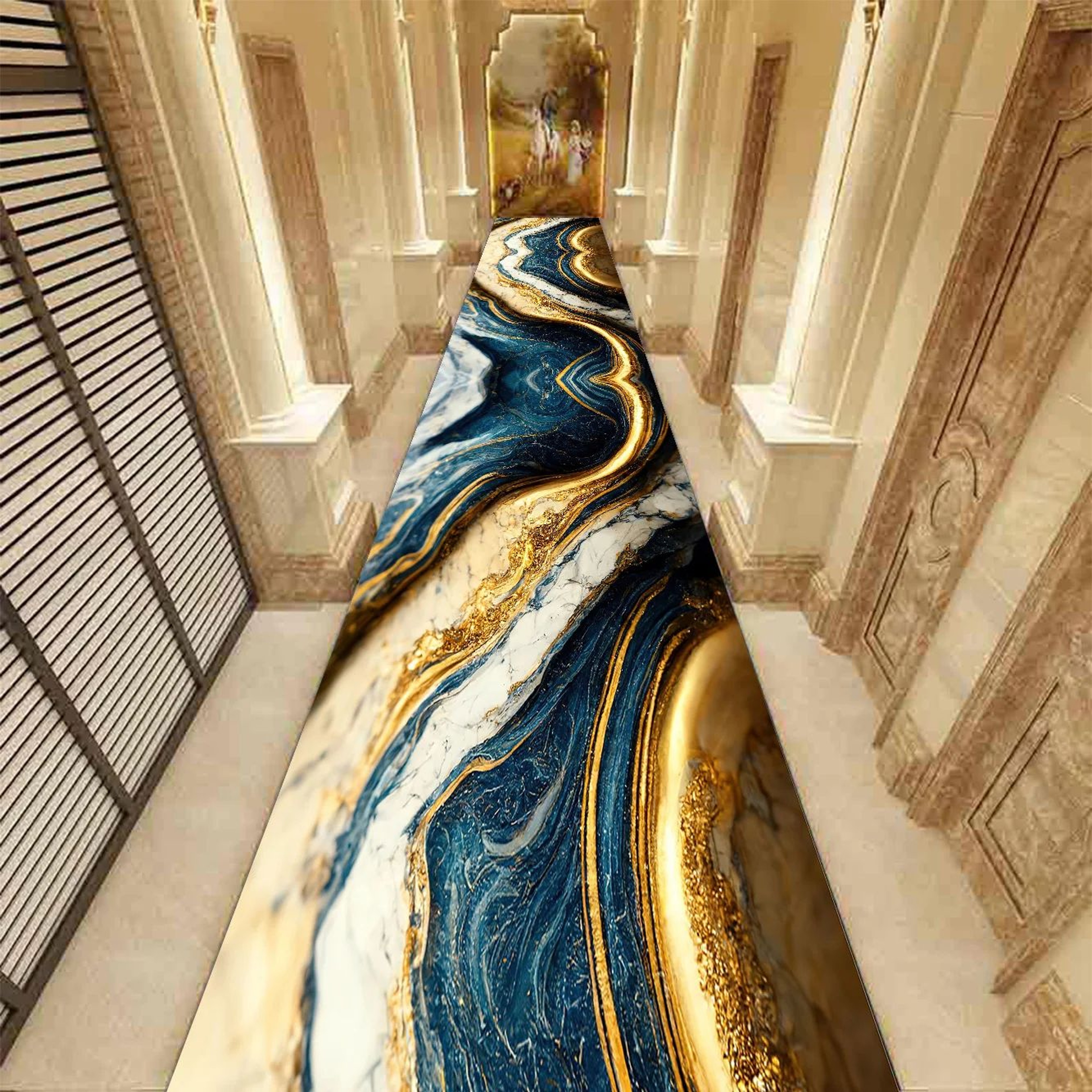 Golden Marble Runner Rug  Luxury NonSlip Hallway  Stair Carpet 8