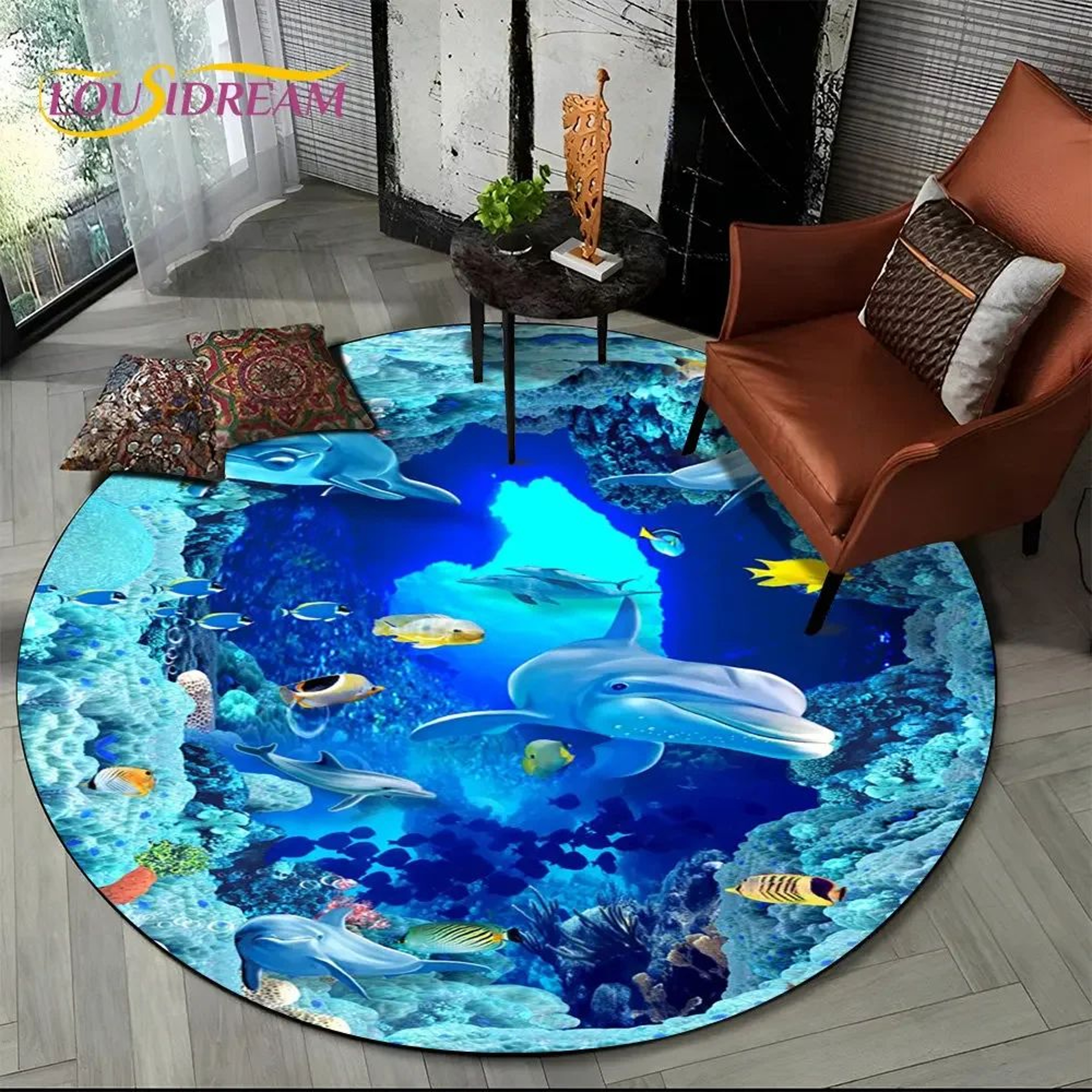 3D Ocean Illusion Dolphin Rug  NonSlip Underwater Area Rug For Living Room  Bedroom Decor 9