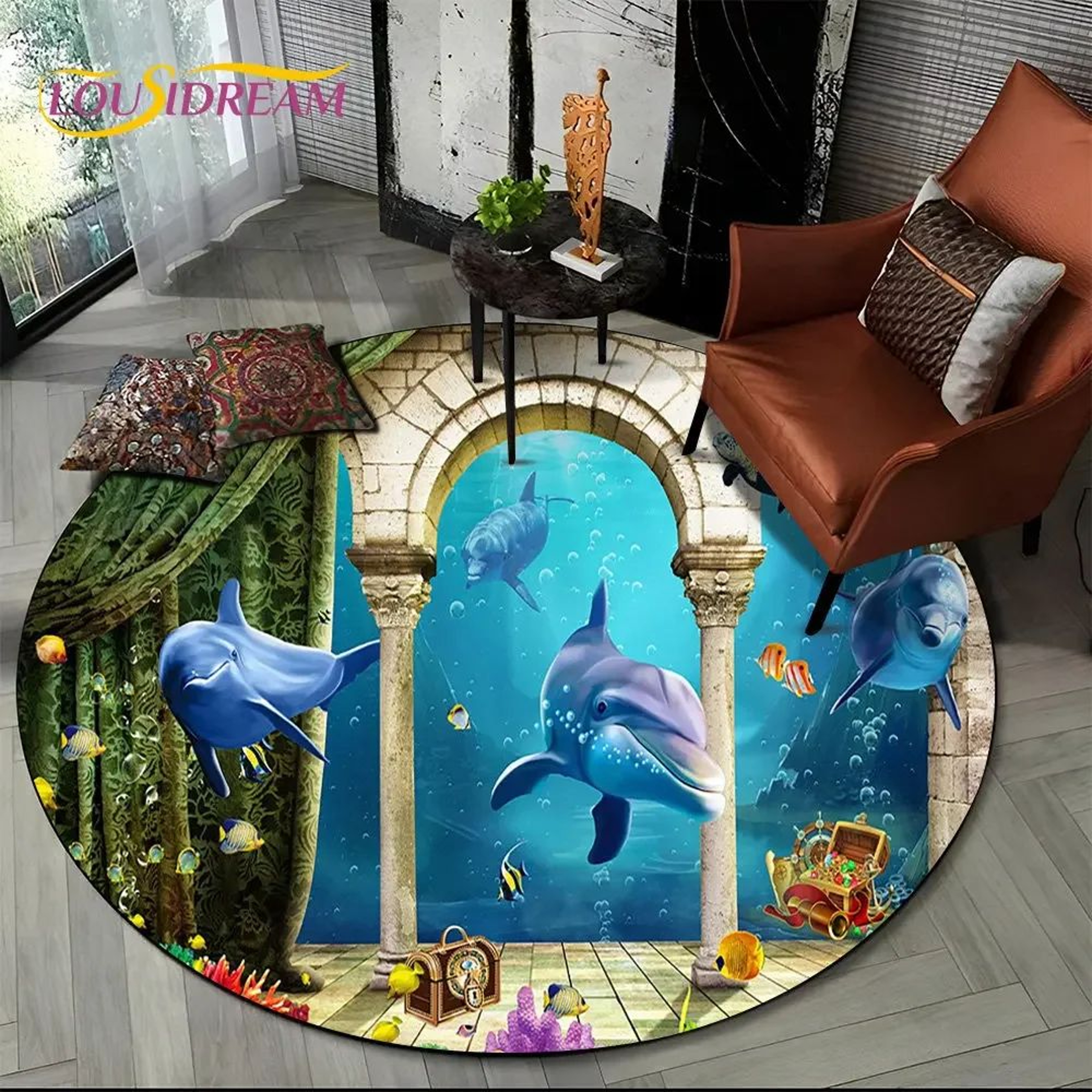 3D Ocean Illusion Dolphin Rug  NonSlip Underwater Area Rug For Living Room  Bedroom Decor 8
