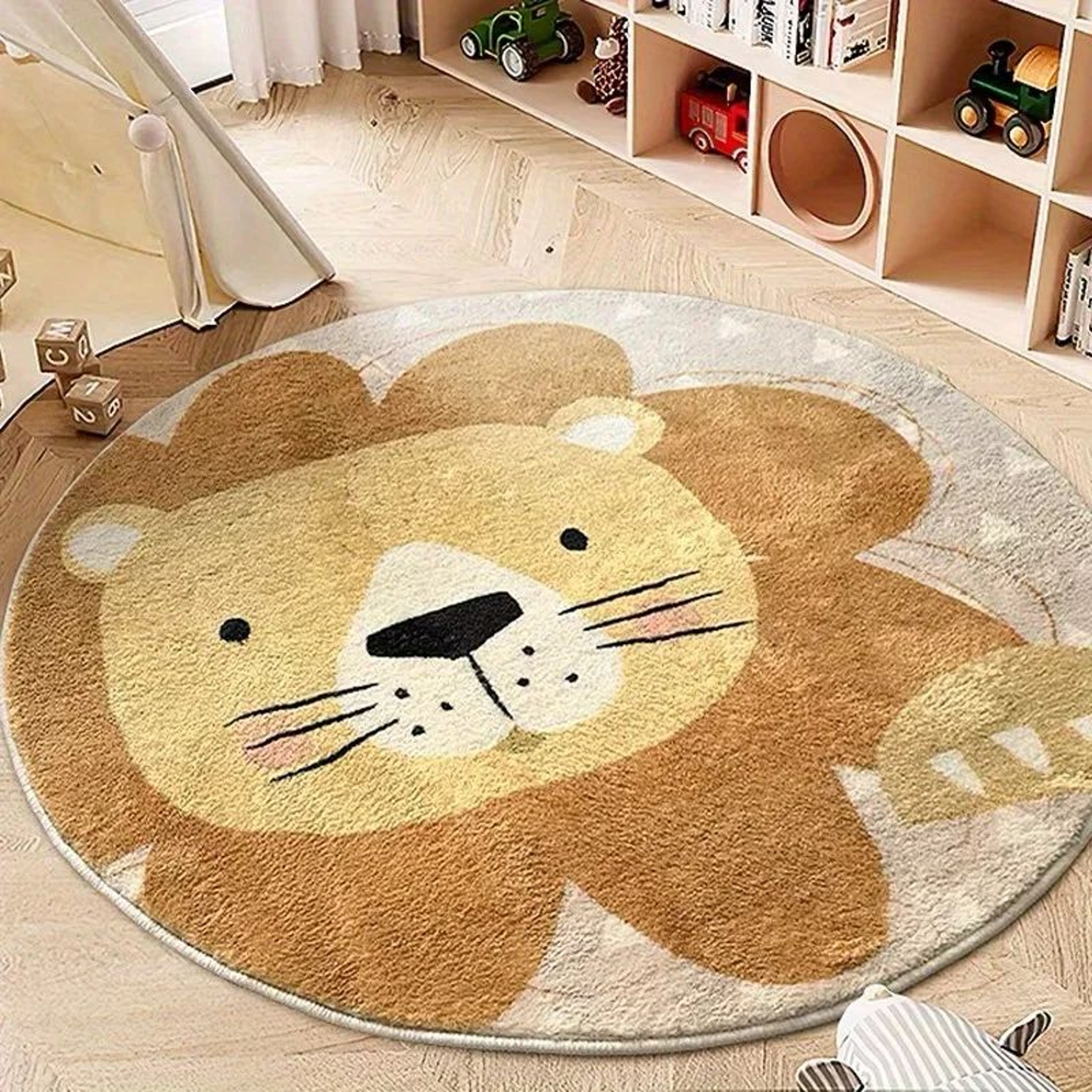 Safari Snuggle Cartoon Lion Carpet For Kids Room  Soft Washable Nursery Rug  Round Play Mat 1