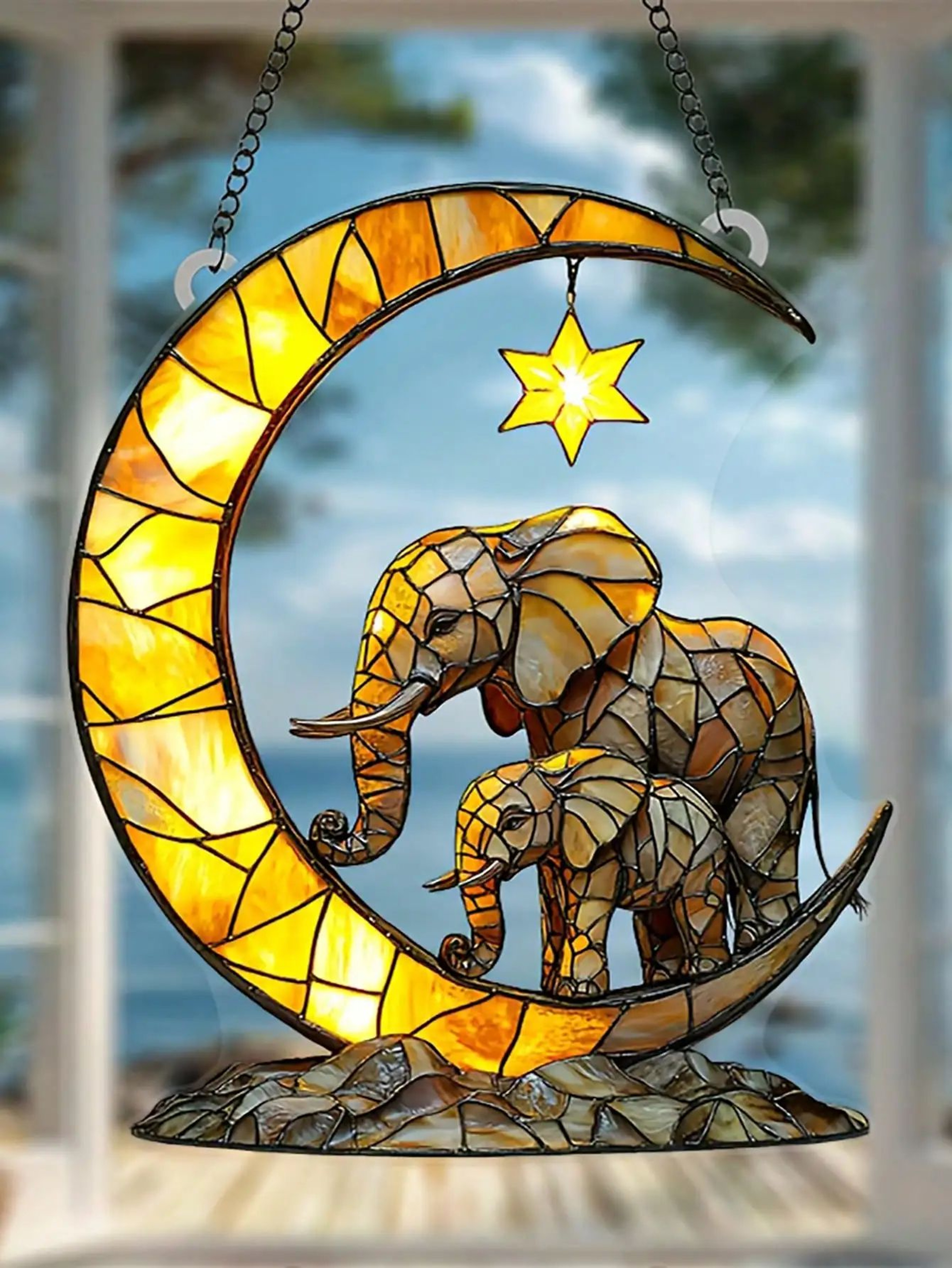 Elephant Family Moon Suncatcher Window Hanging Decor For Bedroom And Garden 2