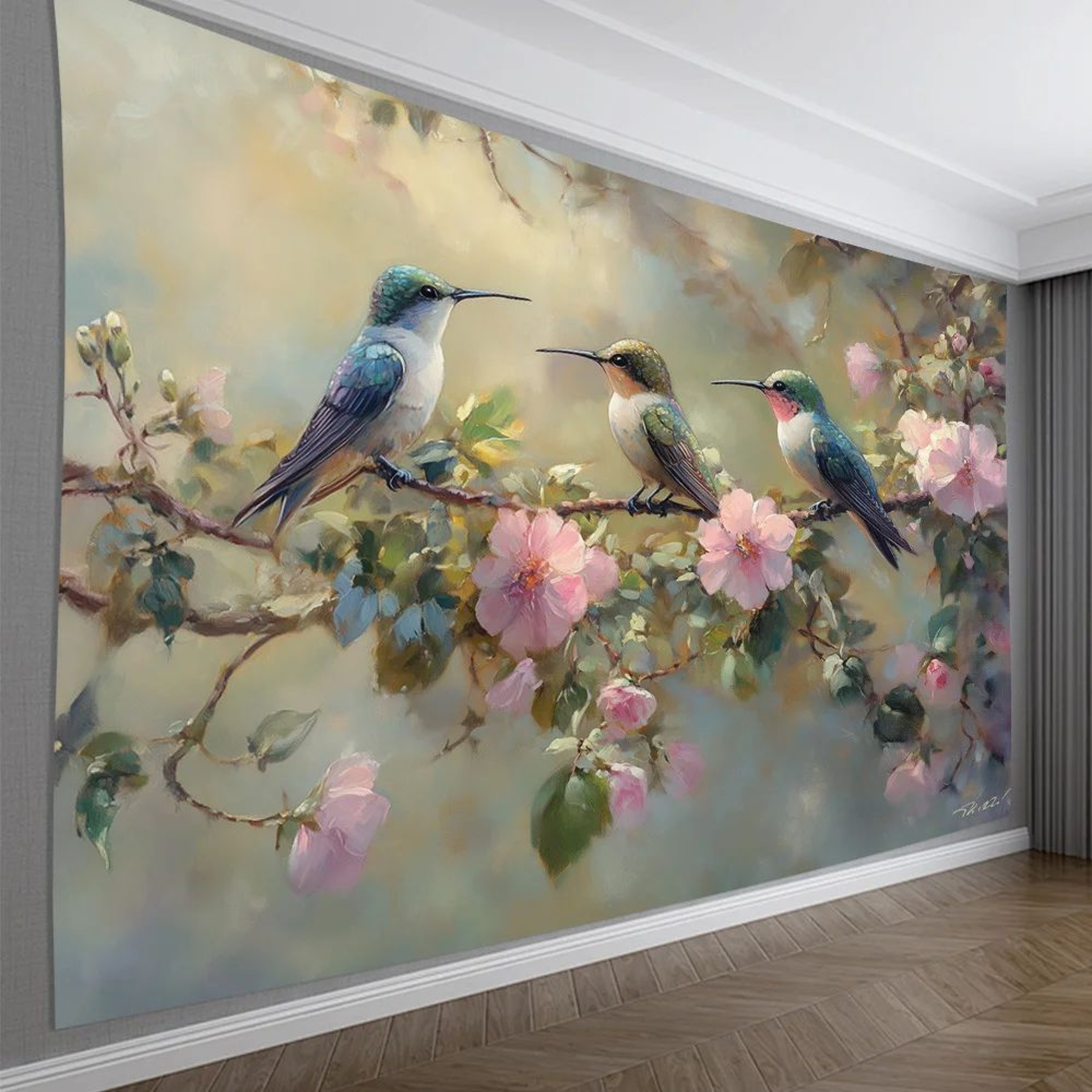 Hummingbird Wall Tapestry Floral Wall Hanging Nature Bird Decor 2