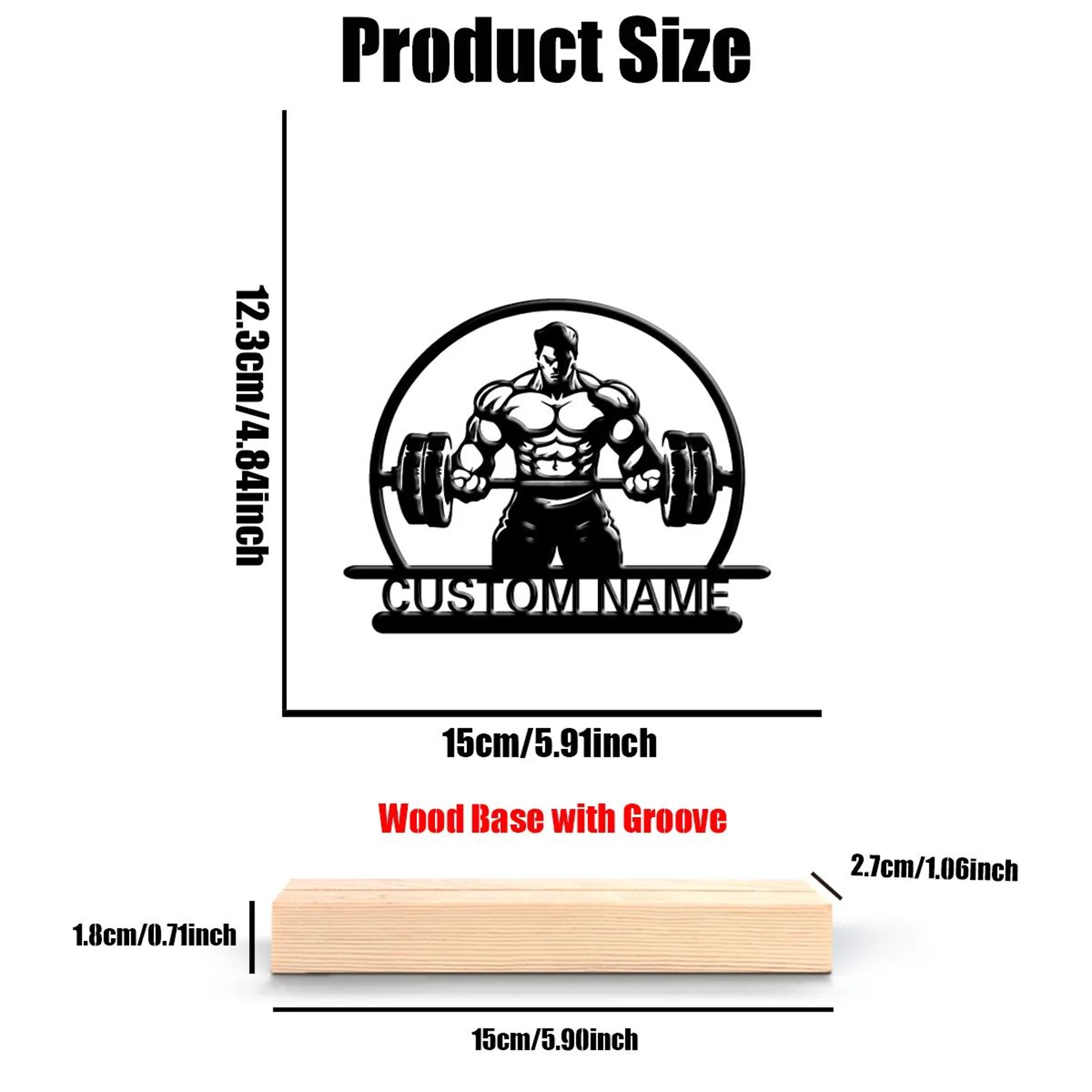 Personalized Weightlifting Metal Sculpture With Wooden Base  Custom Fitness Art Gift 2