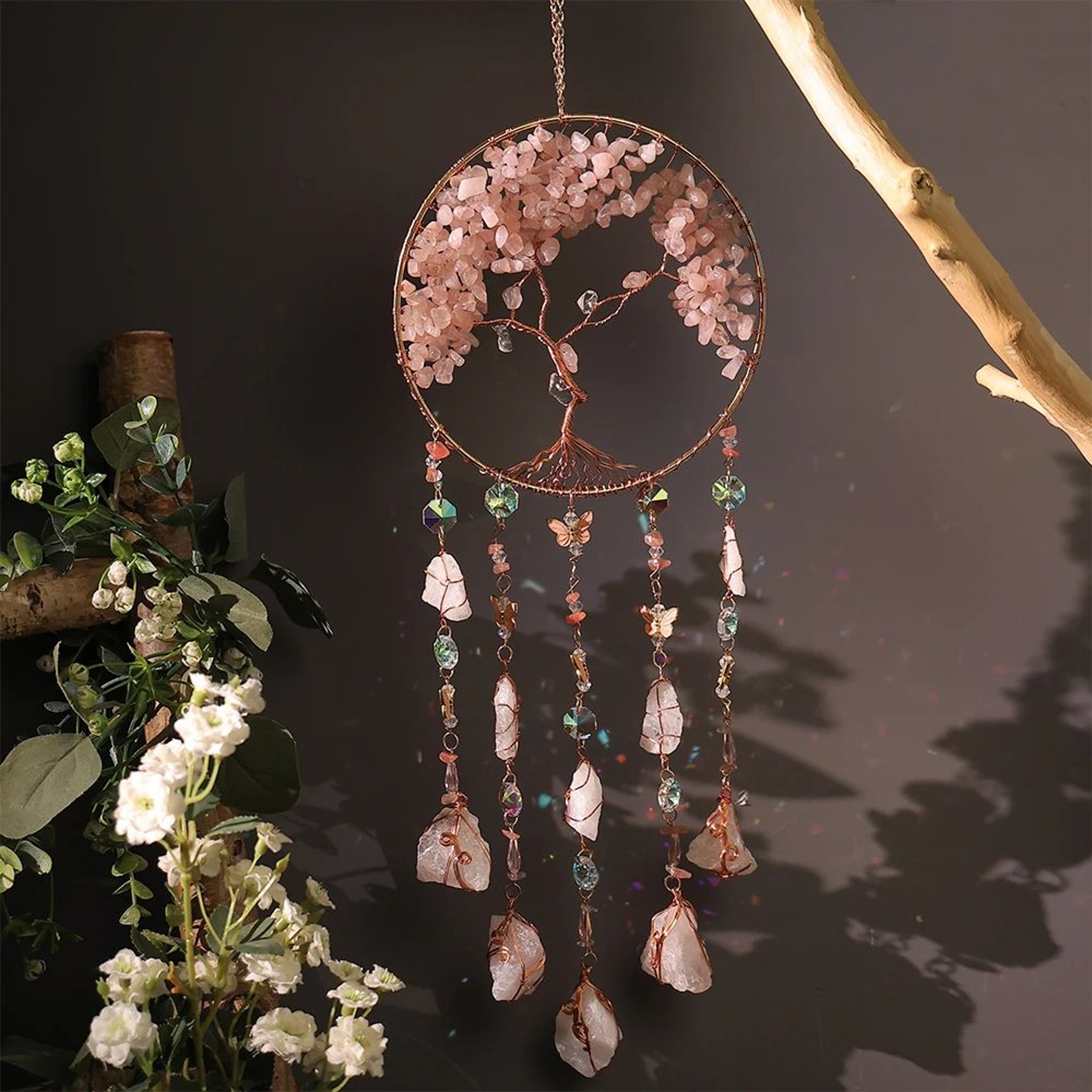 Agate Dream Catcher Crystal Wall Hanging Moon Sun Star Boho Decor 1