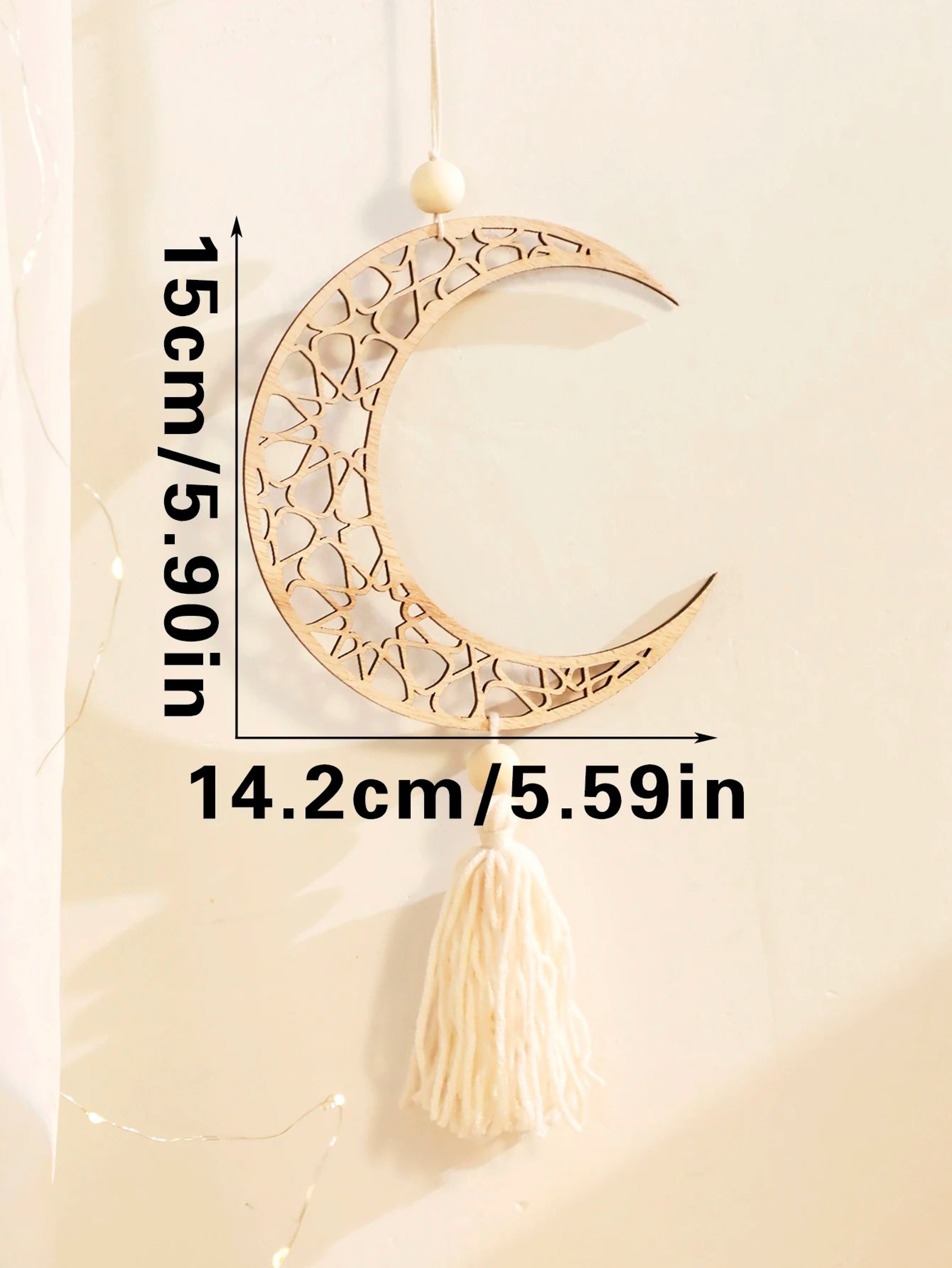 Wooden Ramadan Wall Decor With Tassels For Eid Mubarak Celebrations 9