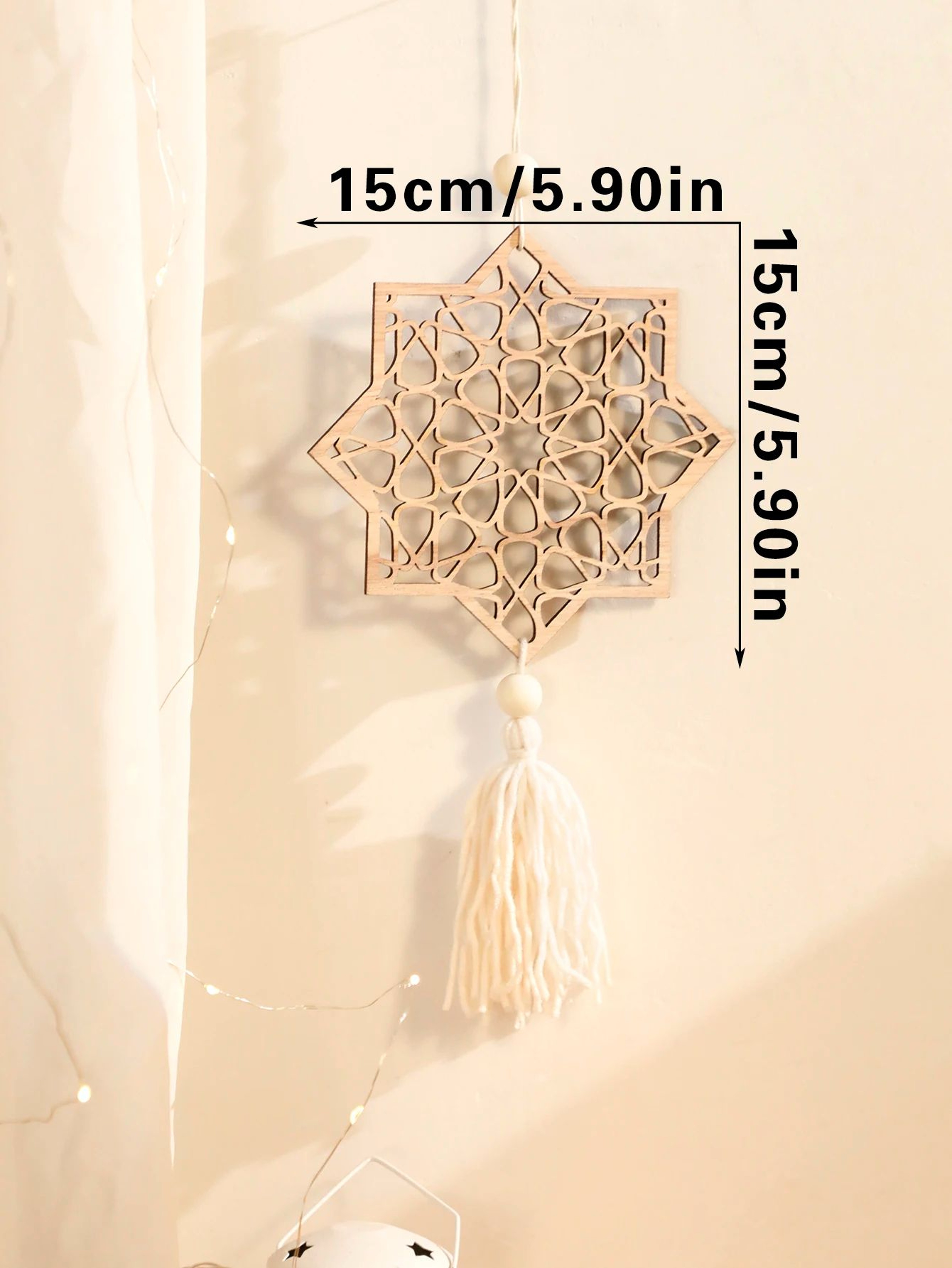 Wooden Ramadan Wall Decor With Tassels For Eid Mubarak Celebrations 6