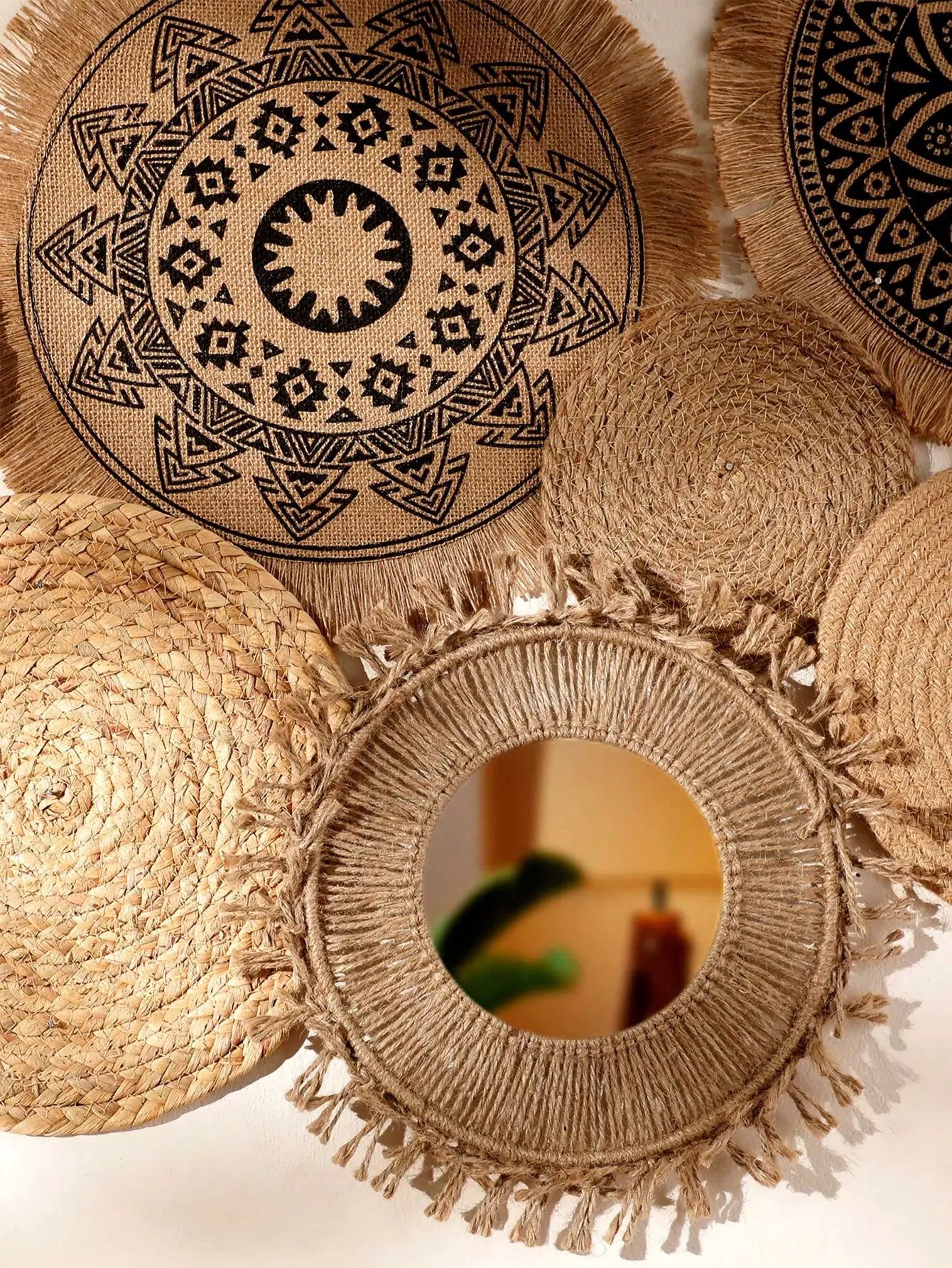 Boho Woven Seagrass Wall Basket Set  Rustic Hanging Farmhouse Decor 4